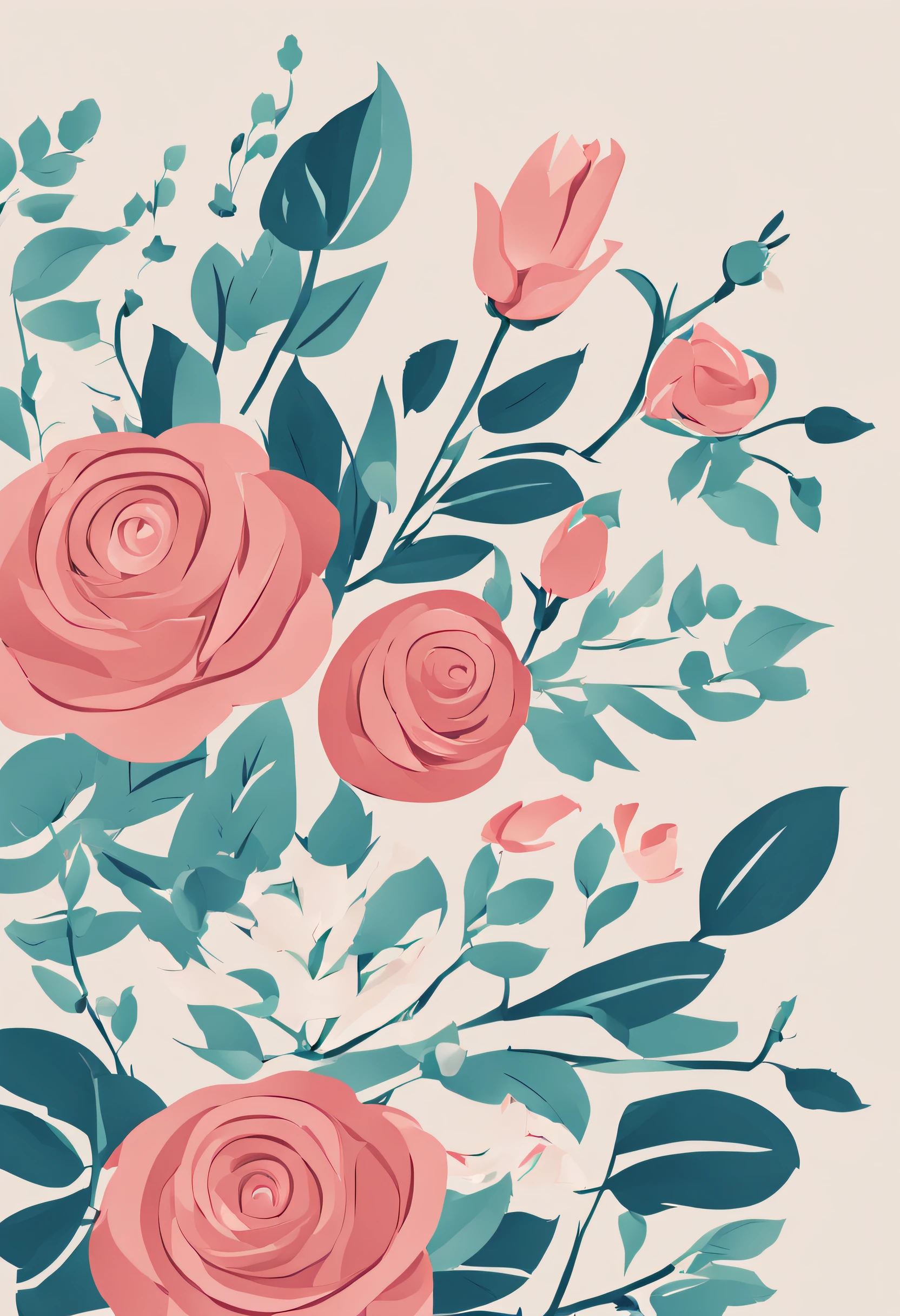 Make me a vector floral border with flat colors that has a rose motif
