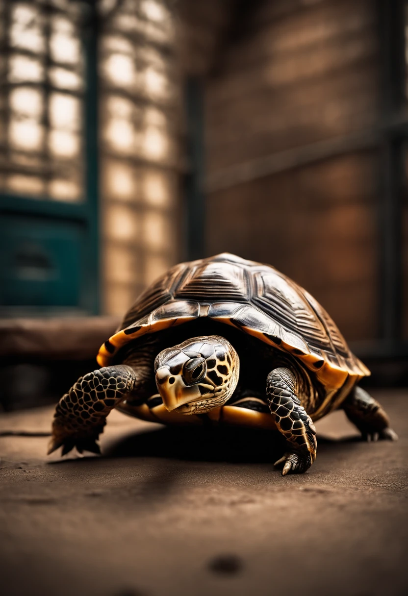Une tortue avec des gang de boxe qui est sur ses gardes