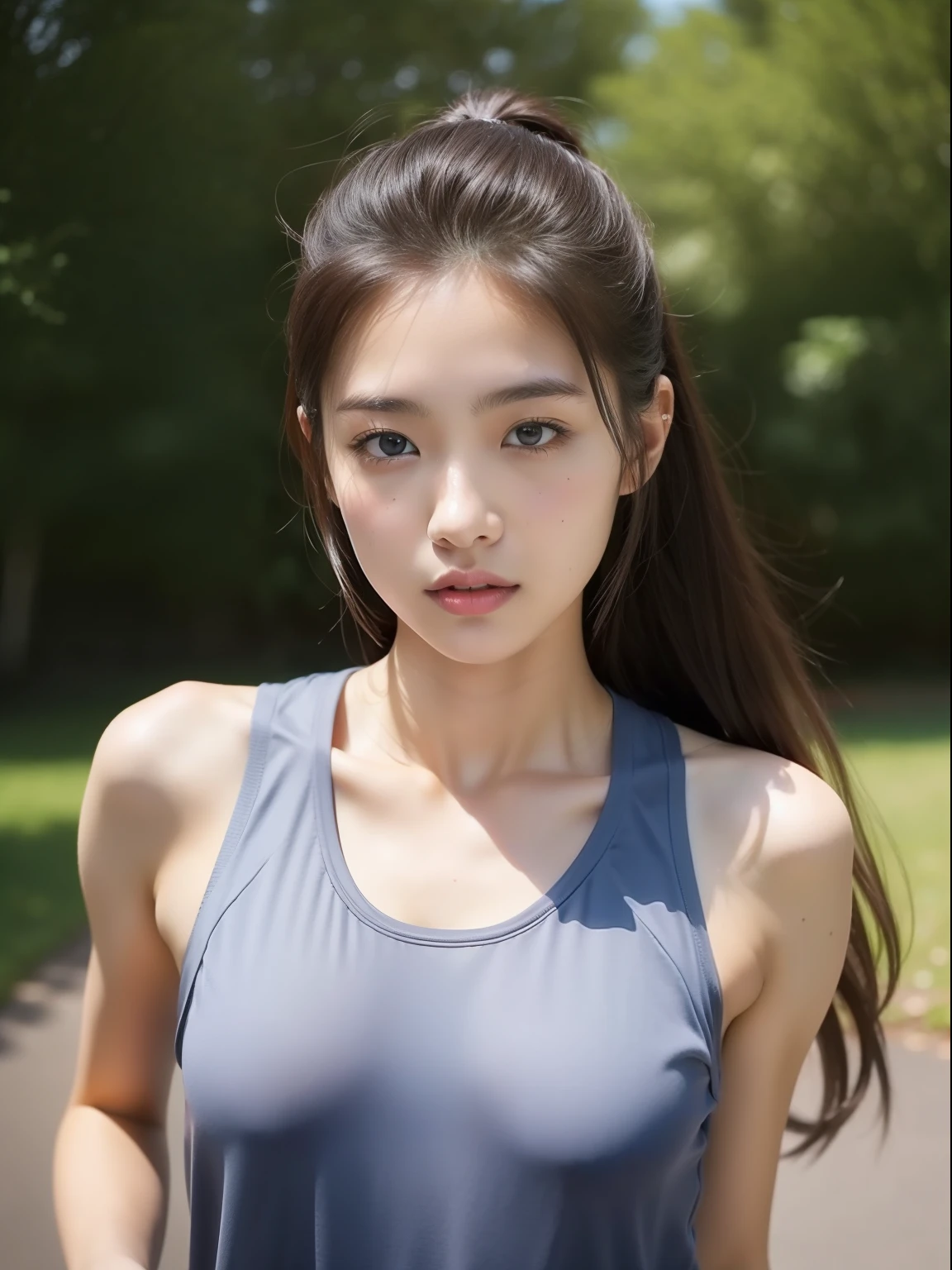 Beautuful Women、18year old 、body shot、Jogging、perspiring