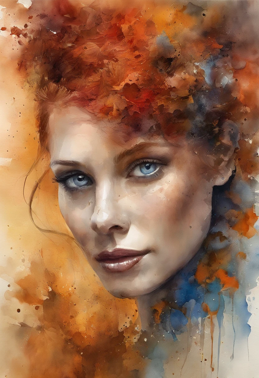 1girll,3D puzzles , Good looks , Redhead, Explosive warhead, Machine parts embedded in the face, volatile, inspired by Igor Morski, dramatic artwork, photomanipulation, photo manipulation, disintegration,, explosion of data fragments, Humph, offcial art, incredible high details, photoshop art, Noise effect, em cor azul escuro