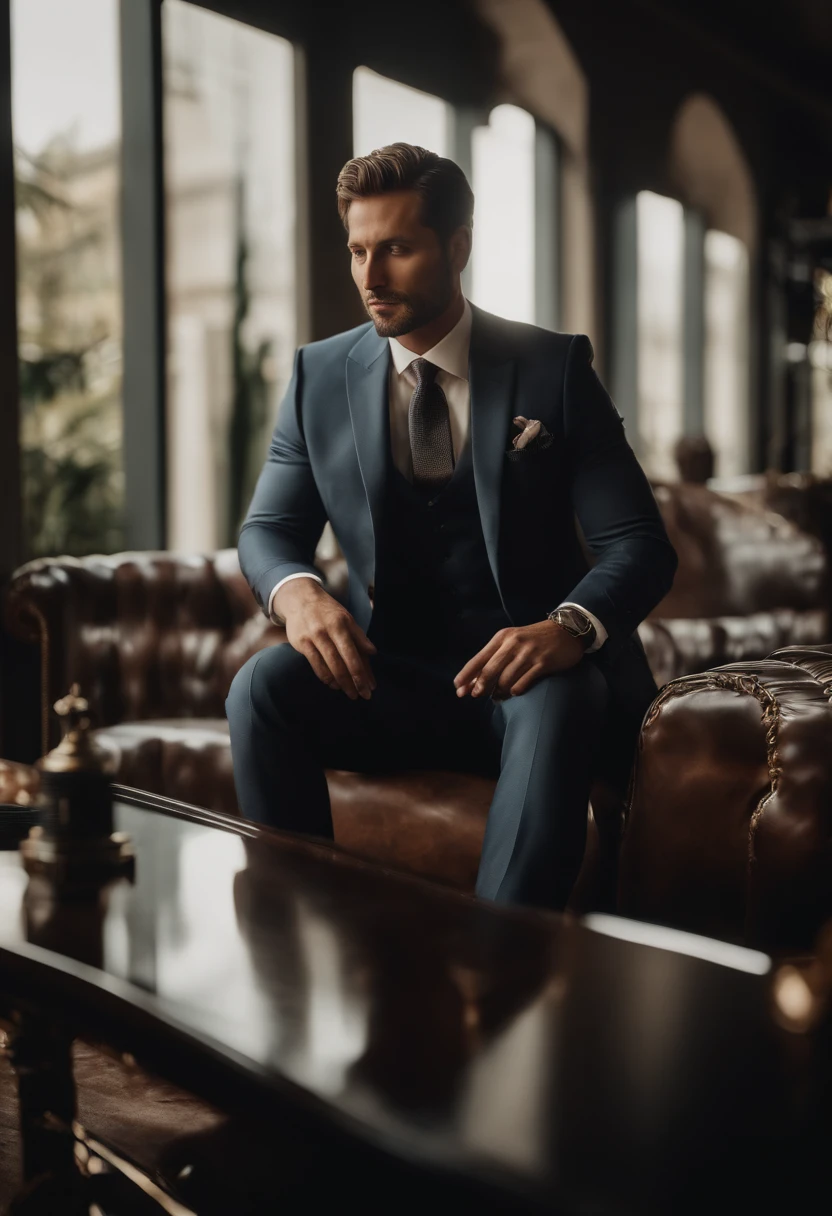 Create stunning AI artwork，Capture the essence of a confident and charismatic multimillionaire，Wear impeccable tailor-made suits, The context is the context that reflects affluence and success. Infuse artwork with a sense of power, Elegance, and refined, Use your creative AI technology to bring this vision to life