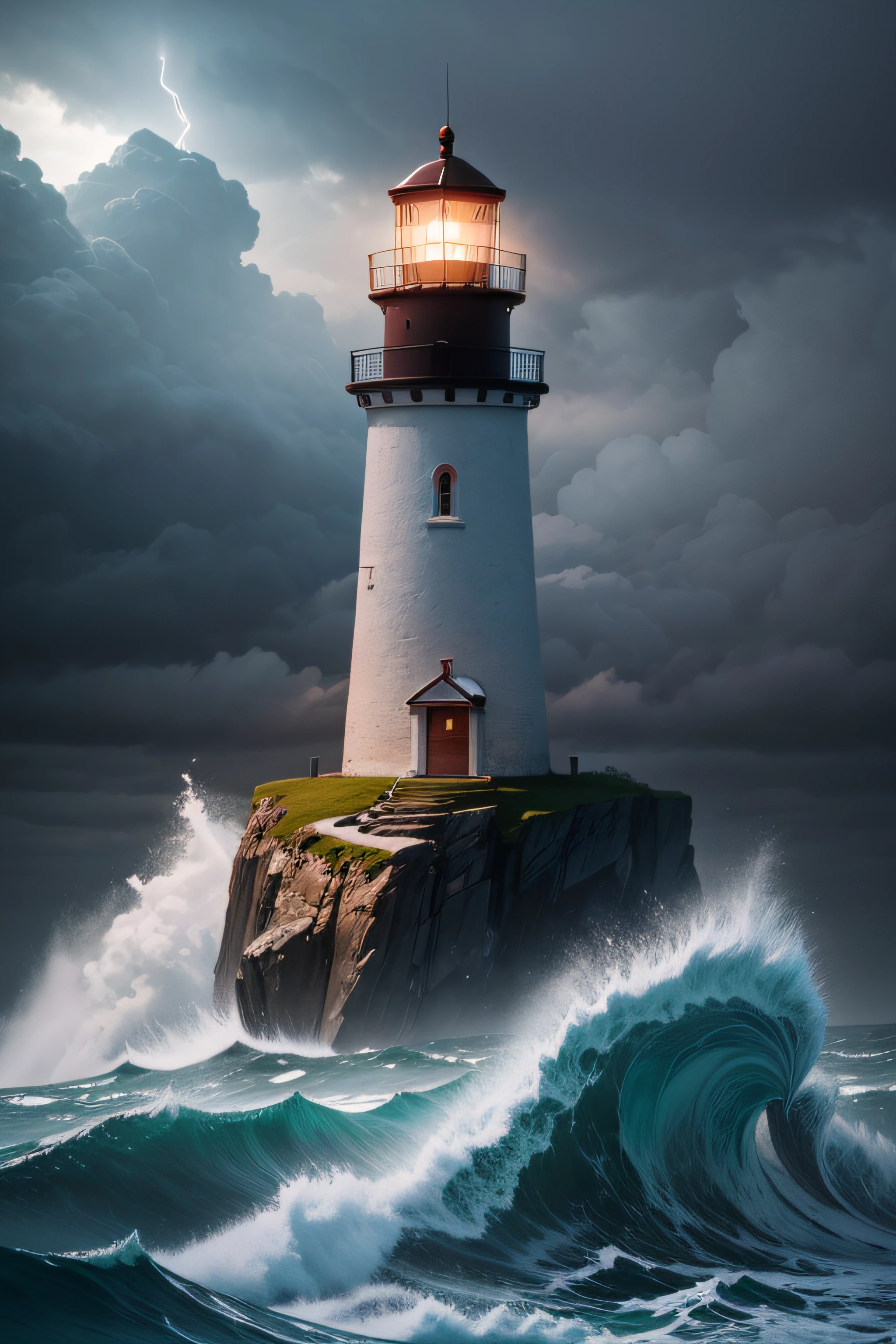 An image of a lighthouse in the middle of the storm, representing faith as a light that guides us through the darkest hours.