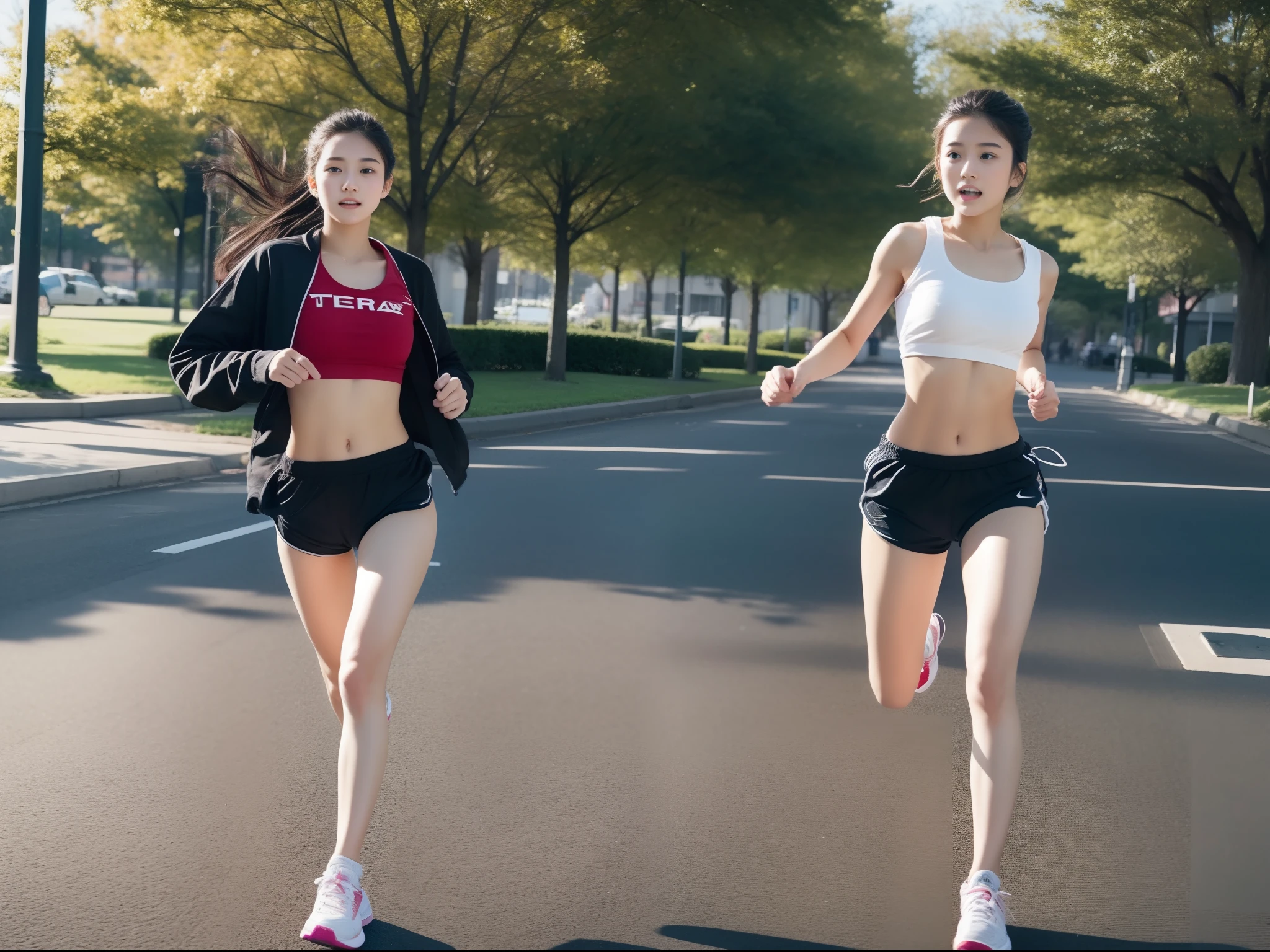 Beautuful Women、18year old 、body shot、Jogging、perspiring