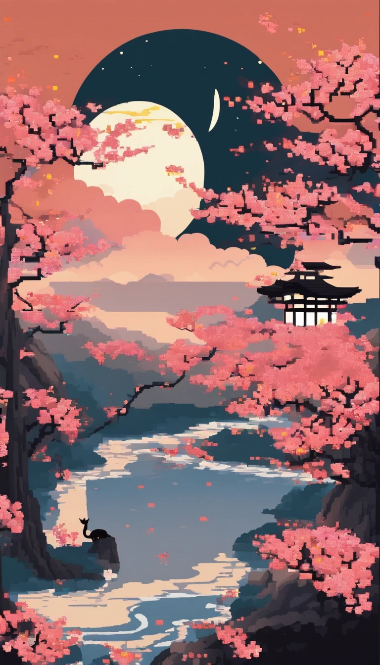 there are two banners with Pokemon on them, the banner to the right espeon, under a cherry blossom tree with falling flowers, and a bright sun and on the left there is Umbreon, a black cat like pokemon with glowing yellow crescents moons under a broght beautiful moon , inspired by Sōami, inspired by Ohara Koson, inspired by Koson Ohara, inspired by Nōami, inspired by Kanō Motonobu, ukio-e style, inspired by Watanabe Shōtei, in the art style of ukiyo - e
