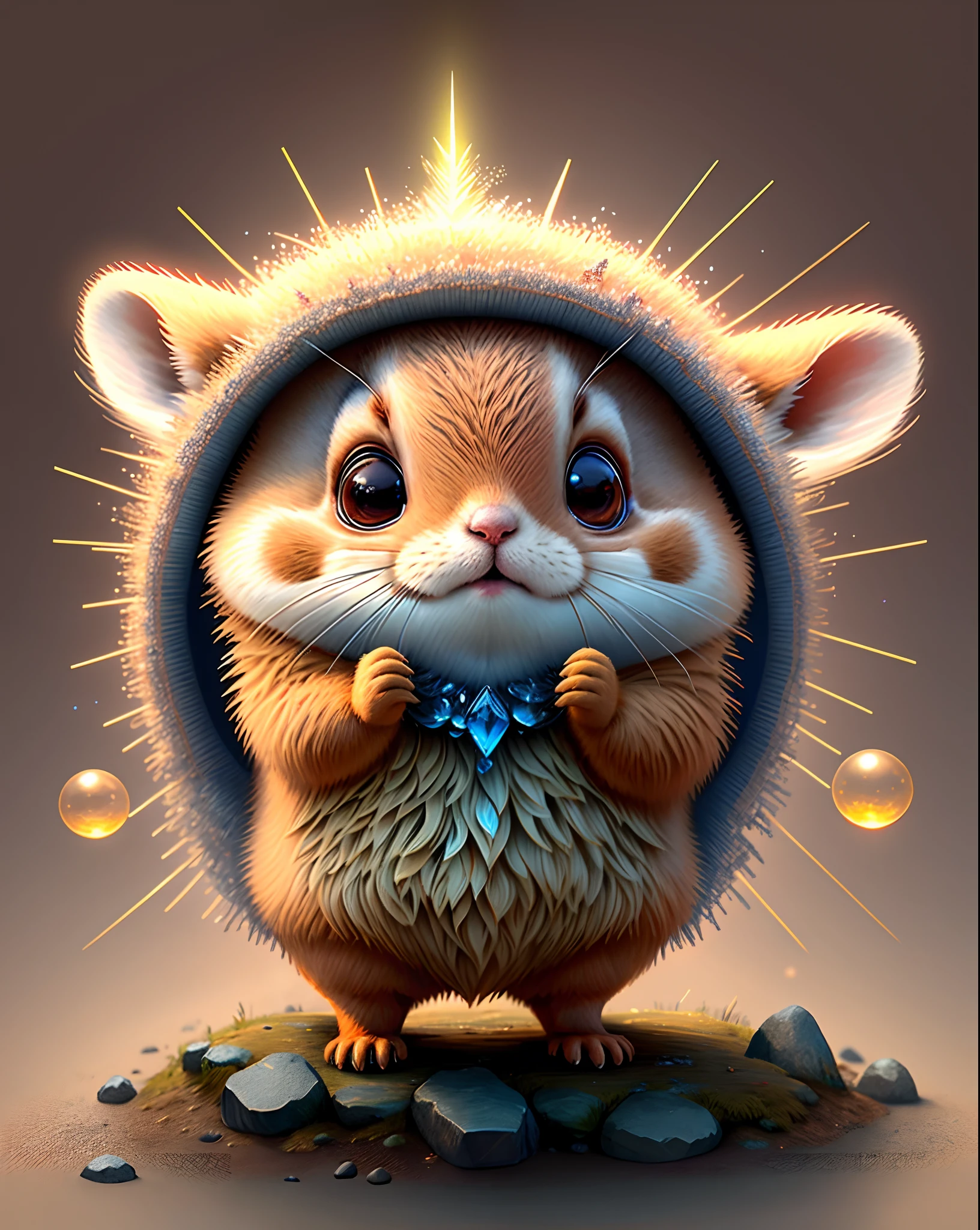 Top image quality、"Create cute creature masterpieces with inspired ultra-detailed concept art. Let your imagination come alive", (prairie dog), high detailing, in 8K、Top image quality、Dressed as a wizard、Have a magic wand with a big gem、