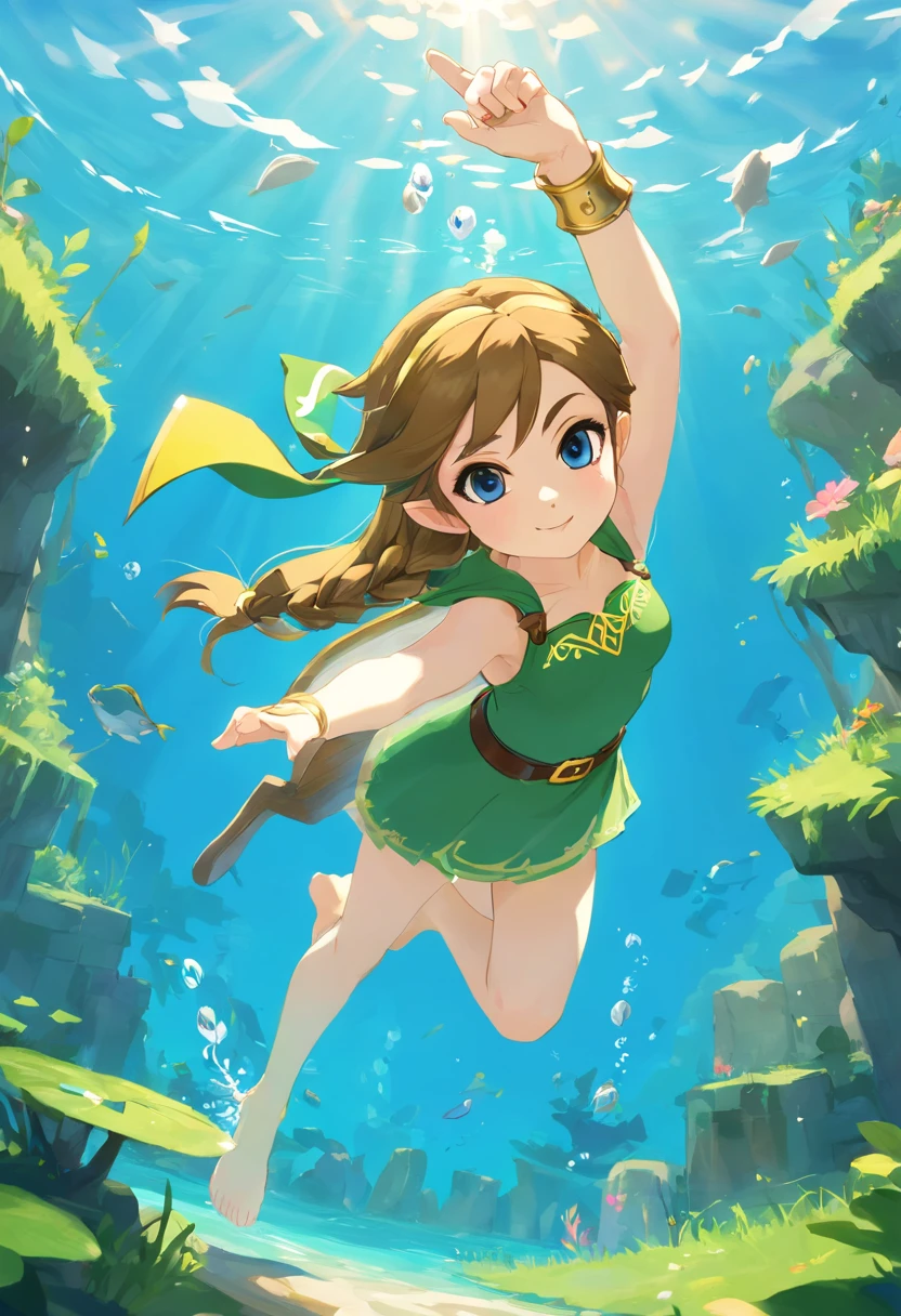 foreshortening,  profundidade de campo, master part, best quality, 1girl, brown hair, olhos castanhos,  Cabelos Longos, underwater, bolha de ar, sozinho, Olhando para o Viewer, school school swimsuit, swimming,  luz solar fraca,Corpo voluptuososeios enormes,Novo
