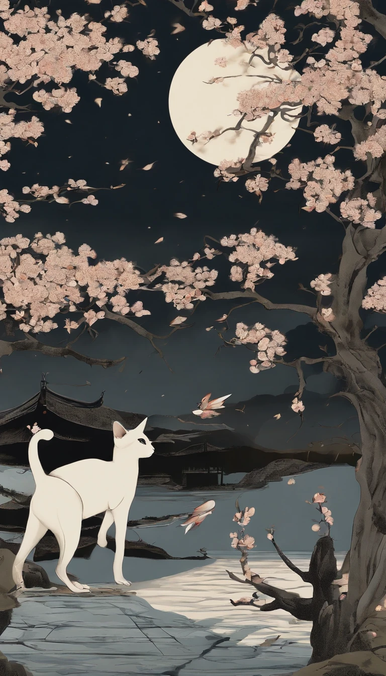 there are two banners with Pokemon on them, the banner to the right espeon, under a cherry blossom tree with falling flowers, and a bright sun and on the left there is Umbreon, a black cat like pokemon with glowing yellow crescents moons under a broght beautiful moon , inspired by Sōami, inspired by Ohara Koson, inspired by Koson Ohara, inspired by Nōami, inspired by Kanō Motonobu, ukio-e style, inspired by Watanabe Shōtei, in the art style of ukiyo - e