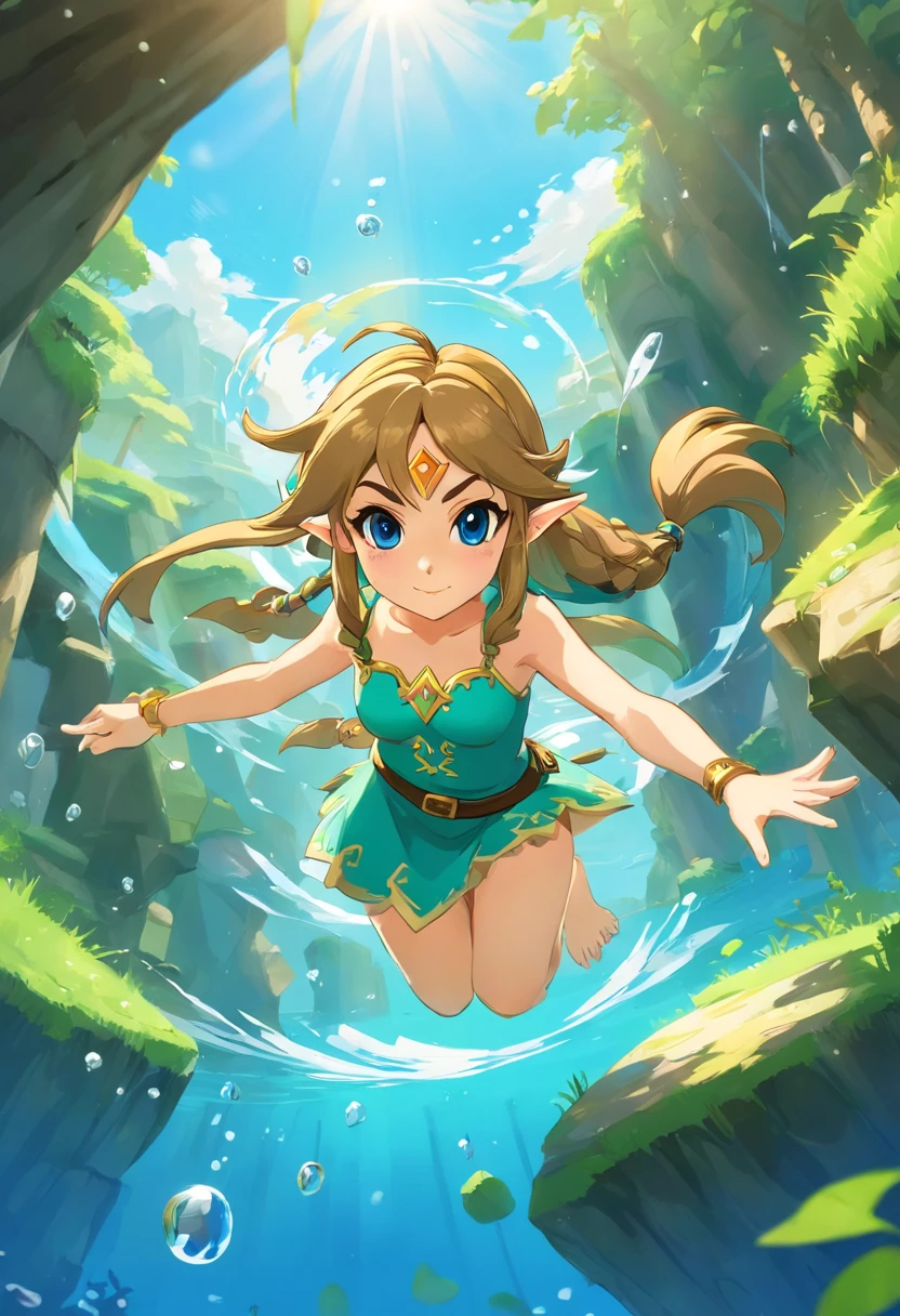 foreshortening, profundidade de campo, master part, best quality, 1girl, brown hair, olhos castanhos, Cabelos Longos, underwater, bolha de ar, sozinho, Olhando para o Viewer, school school swimsuit, swimming, luz solar fraca,Voluptuous bodyhuge breasts