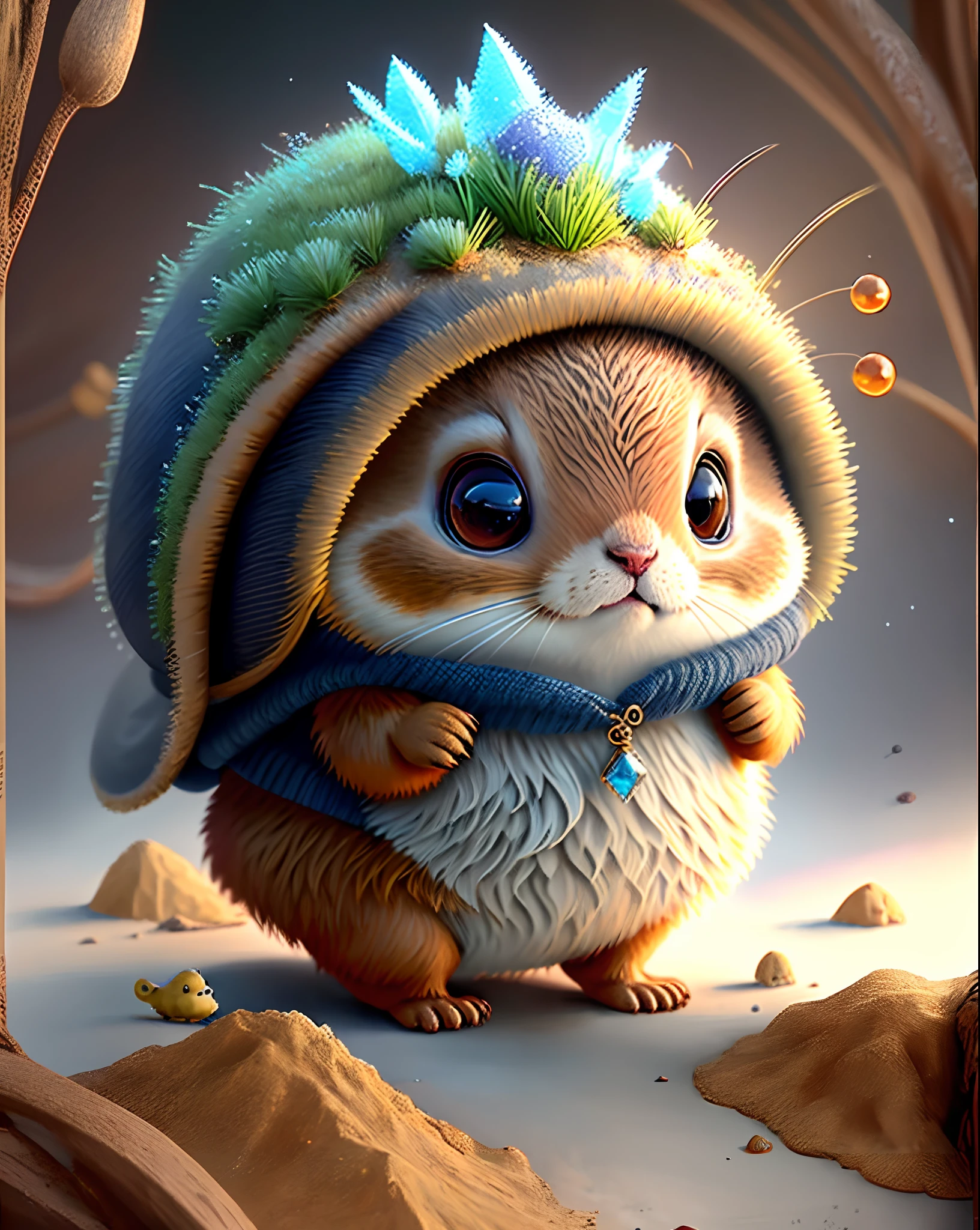 Top image quality、"Create cute creature masterpieces with inspired ultra-detailed concept art. Let your imagination come alive", (prairie dog), high detailing, in 8K、Top image quality、Dressed as a wizard、Have a magic wand with a big gem、