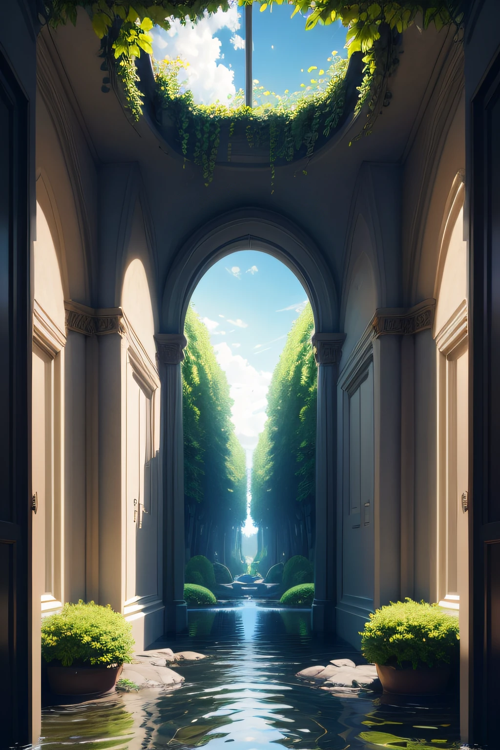 Garden in space anomaly, River infinite doors floating