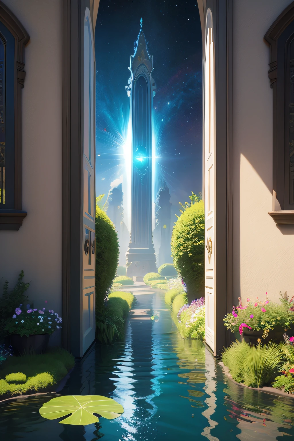 Garden in space anomaly, River infinite doors floating