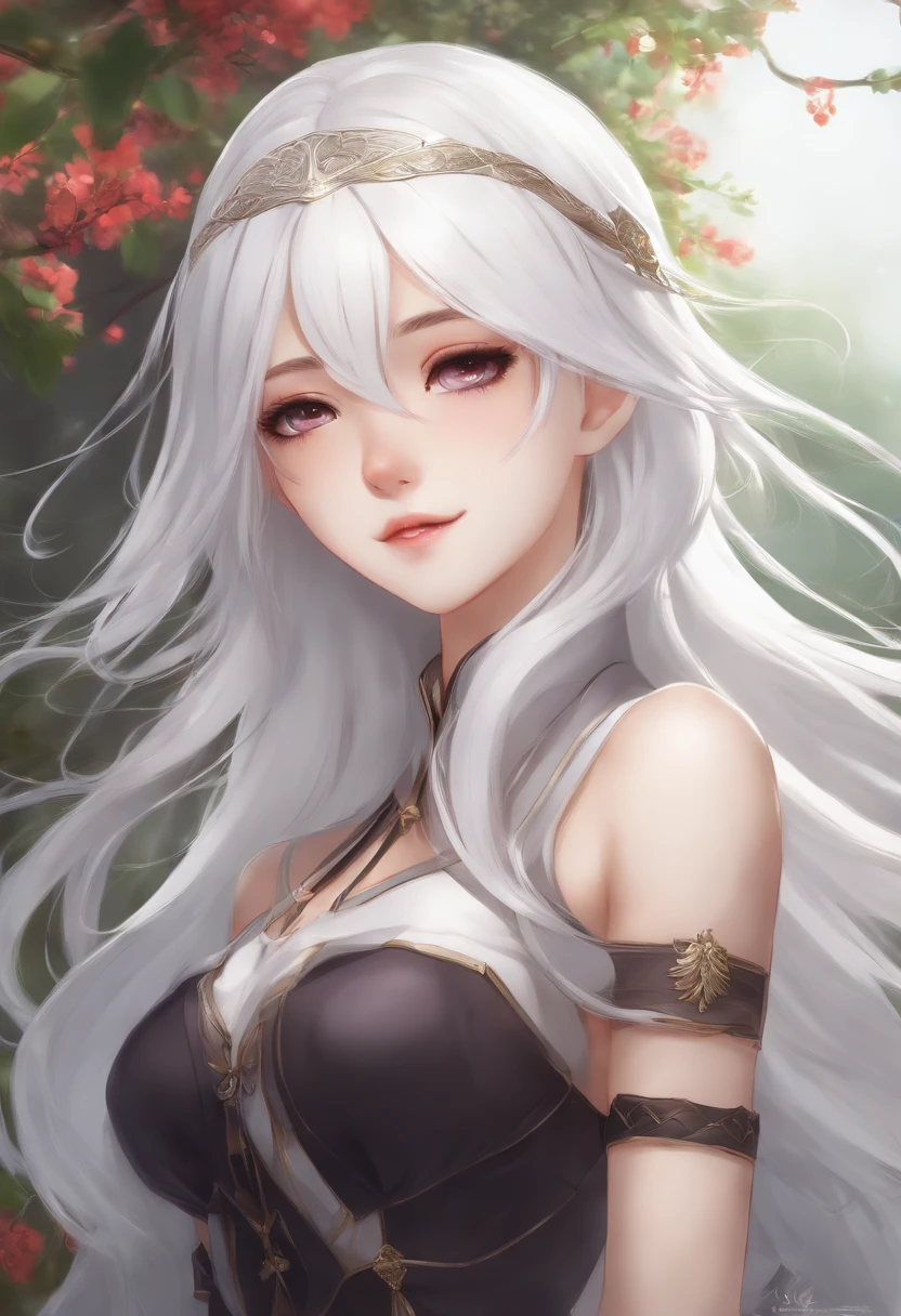 White hair anime girl with medium tits, 15 years old