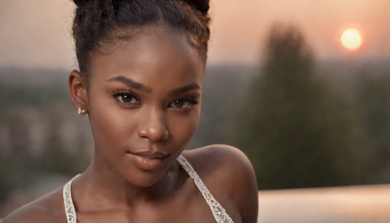 ((Dark African skin, Very deep ebony skin)), ((Its beauty is undeniable)), ((Excited cute face)), ((Hyper detailed perfect eyes,)), ((pose mignonne)), ((Langue sortie)), ((Seductive )), sexy, (( Tight mesh shirt, shorts courts sexy)), ((Afro ponytail with long African curly hair,)), (( peau)), (( gros seins )), ((debout, vue de face)), ((toucher ses propres jambes dans une pose sexy)), ((dehors, Ville publique)), Sharp Focus CGI, photoreallistic, High detail, Realstic, Masterpiece, absurdes, Best quality, Hdr, High quality, high-definition, Extremely detailed, 8k wallpaper, Intricate details, 8K UHD, Full-HD, (Photo