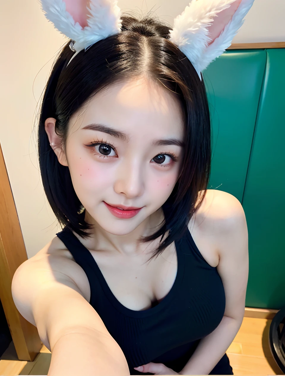 Visible Alafe playing long in office、As if Lisa Simpson came back to life, leaked image, leaked photo, at instagram, dilraba dilmurat, ruan cute vtuber, cartoonish cute, Hannah Alisa Omale, Instagram, Larisa Manobal, eva elfie, katelynn mini cute style、huge-breasted、sensual breasts、Sensual body、Glaring eyes、short-cut、Rabbit ear headband、Ground angle、fully body photo、Beautiful feet、Smiling、