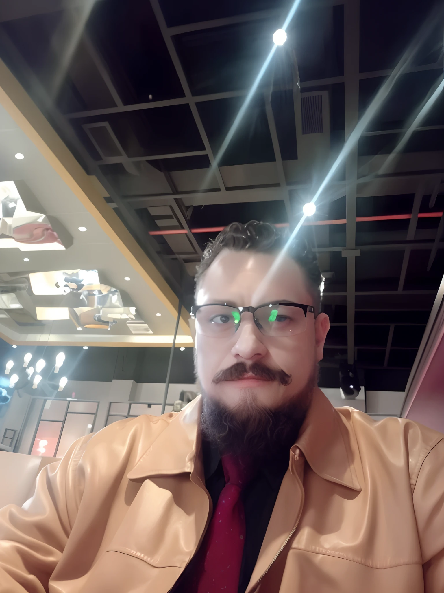 Hay un hombre con barba vikinga y gafas sentado en un restaurante, imagen de muy muy muy alta calidad, Streamer de Twitch / Jugador Ludwig, Foto de alta calidad, 100k selfie photograph, Sam Hyde en traje dorado, Imagen profesional, muy, muy alta calidad, Carga de alta calidad, taken in the early 2020s, Saadane AFIF, andres rios. Estilo anime bien estilizado.