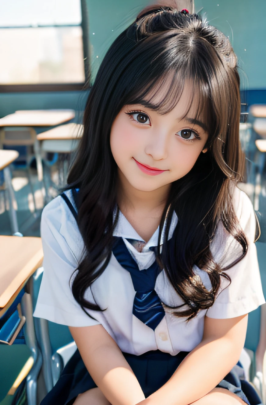 1girl, black hair, (18 years old:1.6),
(on the desk in the classroom of high school:1.5), (naked:1.3), (knee socks:1.2), (spread legs:1.2), high ponytail with ribbon, (looking at the viewer:1.6),
(8k, RAW photo, best quality, masterpiece:1.2), High detail RAW color photo, professional photograph,(realistic, photo realistic:1.2), ((best quality)),
japanese girl, finely detailed face, bashful smile, smile shyly, beautiful, extremely pretty, cute like a doll, loli, female idol, round big eyes, small nostrils, little_cute_girl,bsp,little_cute_girl,pussy,rear pussy