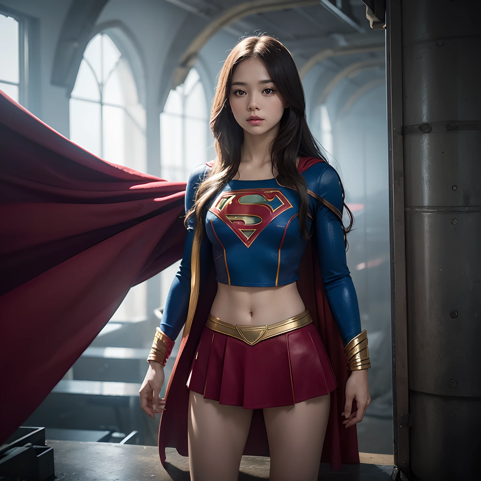 Restrained by shackles and chains、Supergirl imprisoned in a dungeon cell