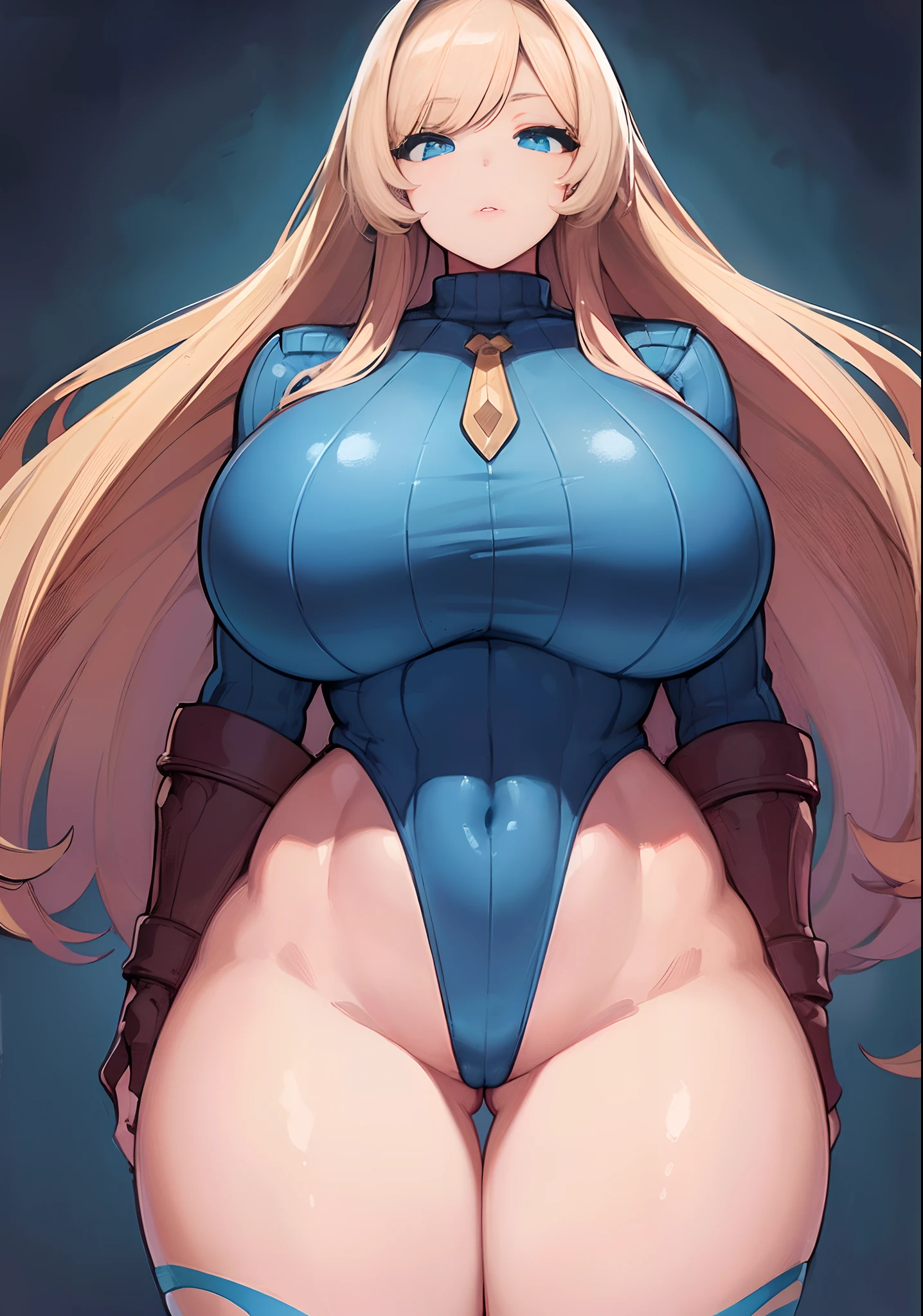 1girl, (huge, massive, oversized) breasts, wide hips, thick thighs, full body, platform heels, ultra-detailed, (hyper-detailed:1.5), full body shot, masterpiece, best quality:1.2), (Detailed face and eyes:1.3), (high resolution:1.6),Best Quality,(masterpiece:2.0), (very long, extremely long, blonde) hair, ponytail, (green, empty) eyes, (wide, massive) hips, (thick) thighs, high resolution, full body, platform heels, dollsuit, thighhighs