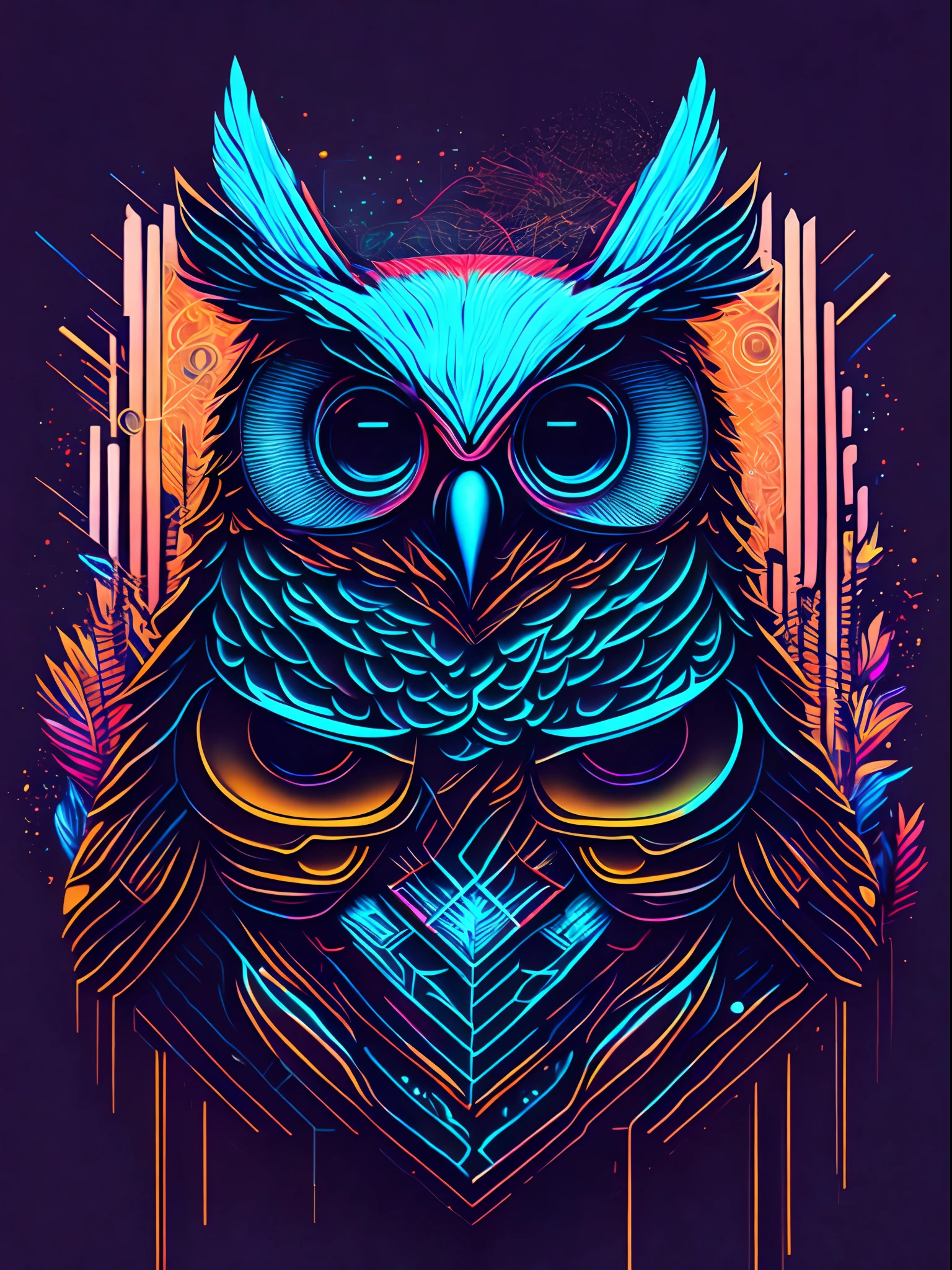 abstract line, owl, cyberpunk style, tshirt design, vector-art