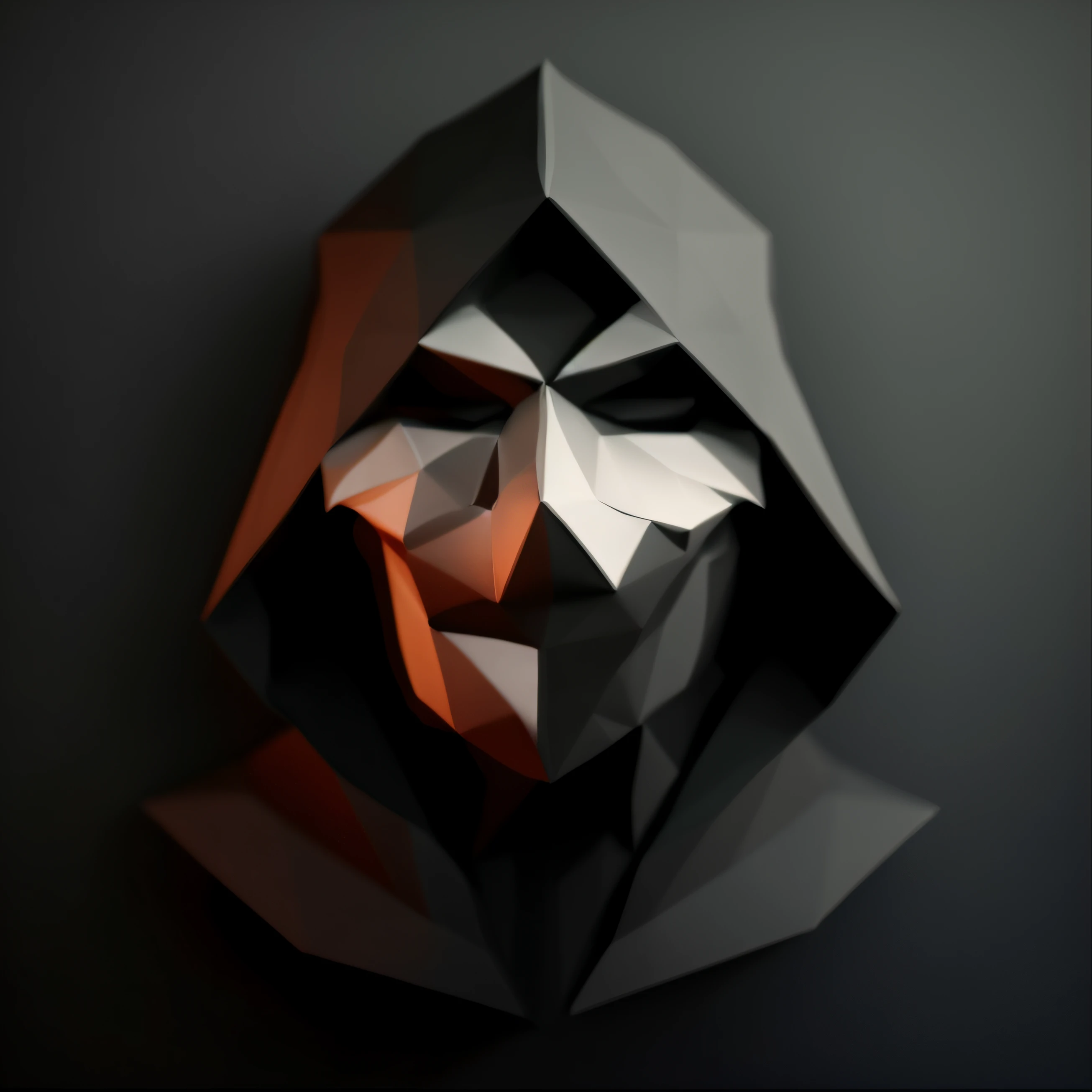 um close up de uma escultura de papel de uma pessoa com um capuz em, arte lowpoly de alta qualidade, arte digital baixo-poli, Baixo Poli 3D, estilo de arte escuro, Baixa poli arte, artesanato de papel low poly, Senhor Sith encapuzado encapuzado, 2 d low polygon art, baixo - poli, Ceifador de Overwatch, baixo-poli, foto de perfil do discord