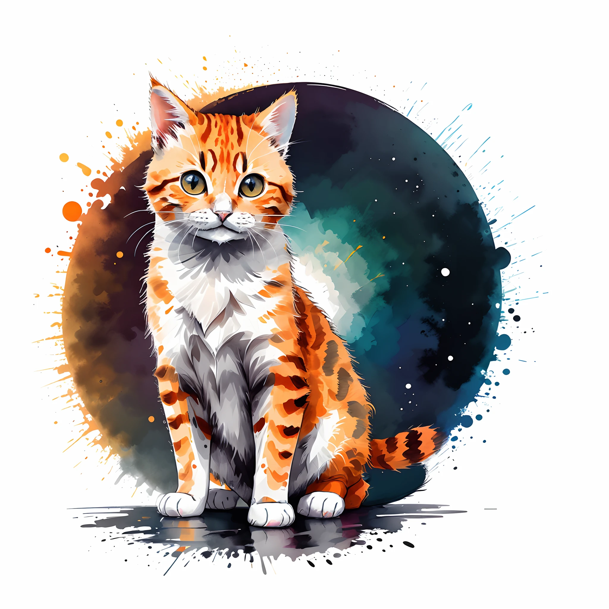 circular design, logo art, (orange cat), fantasy, colorful, vintage, charming: white background, lowbrow art, digital illustration, radiant; gouache, 16k, minimalistic, doodle, CGSociety, solarpunk, crispy quality, sharp, bright, volumetric lighting, intricate, ample negative white space, as a logo, as a t-shirt logo in the style of art, vladstudio ,
