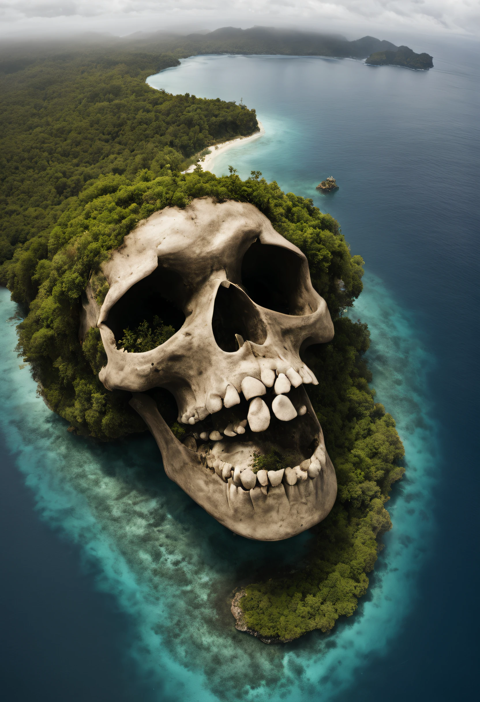 super realistic map of an island that looks like a skull