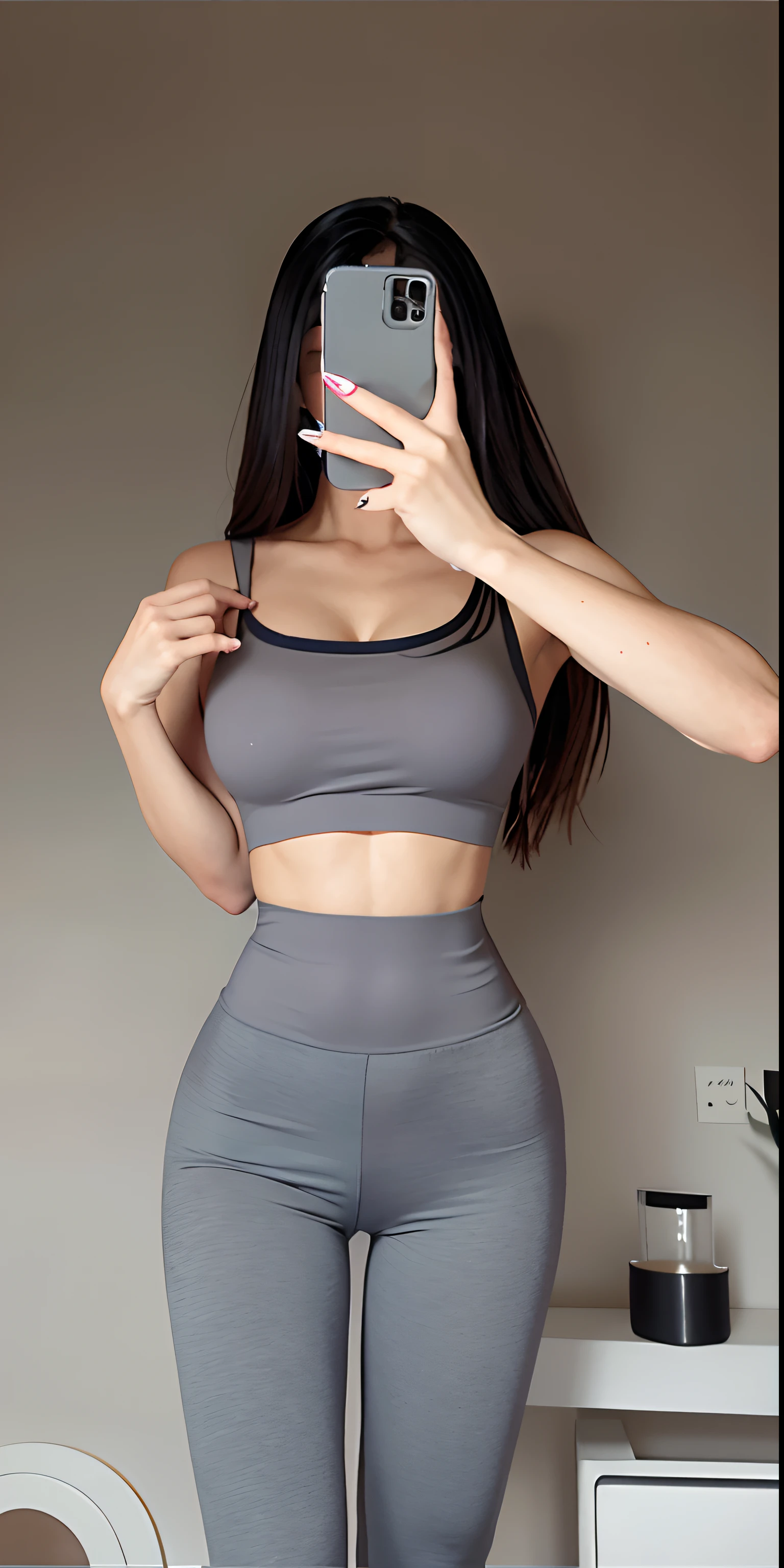 Alafi woman takes a selfie wearing tight gray leggings, wearing tight simple clothes, Physical : tinyest midriff ever, wearing sexy cropped top, thicc, Open V chest clothes, fit dainty figure, cottagecore!! fitness body, with a thin waist, from 8 k matte, Crop top, Slender waist, wearing a cute top