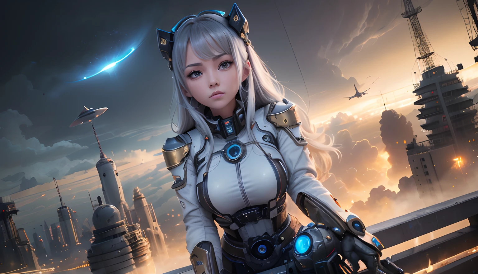 Sexy goddess，Large metal mechanical gears，Strange sky，8K high quality，A pair of big eyes are beautiful and moving，White skin，Makeup，Sexy outfit， 【Background with】Large gold gear，Doomsday ruins，Giant tornado，The setting sun burns the clouds，Multiple planets，The end of the world，Multiple planets，Mards，Jupiter，Lightning Thunder， Mercury，Strange sky，Giant tornado，Blue light，salama，Large flying machines，Large flying saucers，ufos，Cool car，Time Tunnel，nuclear power plant，Futuristic car，Cool headlights，Mechanical pets，space shuttle，The rocket took off and ignited，World War，The scene is magnificent，Air carriers。