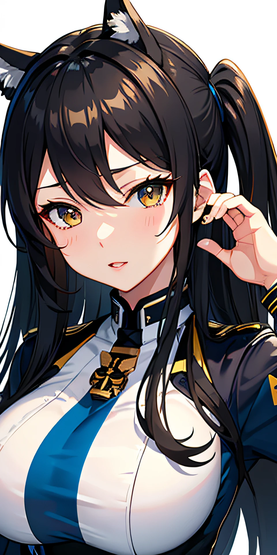 (masterpiece), best quality, expressive eyes, perfect face, atago
,azur lane, race queen, black long hair, kemono mimi, yellow aye