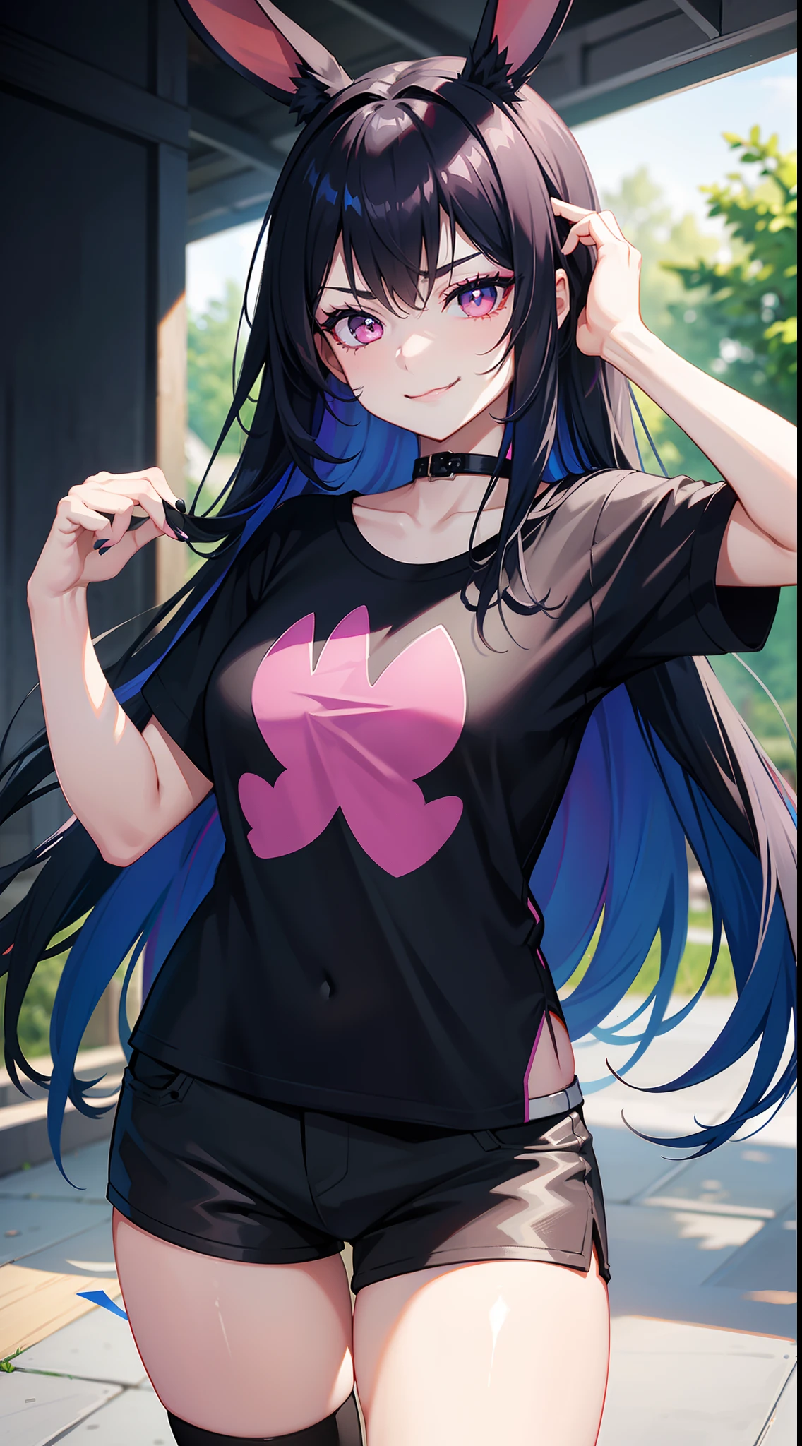 (8K、highest quality、masterpiece:1.2)、Super detailed、super resolution、Realistic、anime:1.2,(1girl) 、(black hair)、long hair,straight hair,red eyes、(forehead:1.3),(face focus,cowboy shot),(white camisole white panties:1.5)、(light smile:1.3),(cute face,blush)、open mouth,small breasts,(surrounded by many colorful flowers:1.8 ),
