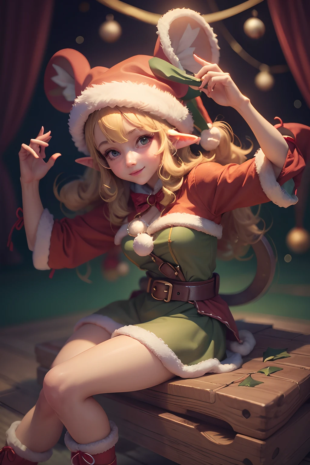 cheese cute mousey elf girl Christmas 8k resolution photorealistic.