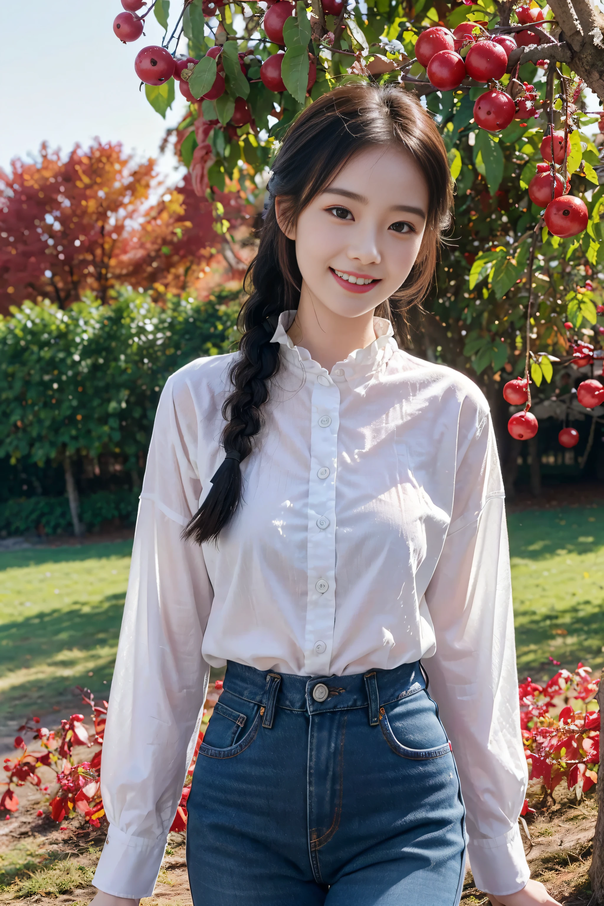 Highest quality, masterpiece, Black Hair, Red eyes, look up, Upper Body, cute, Frilled shirt, smile,Redhead