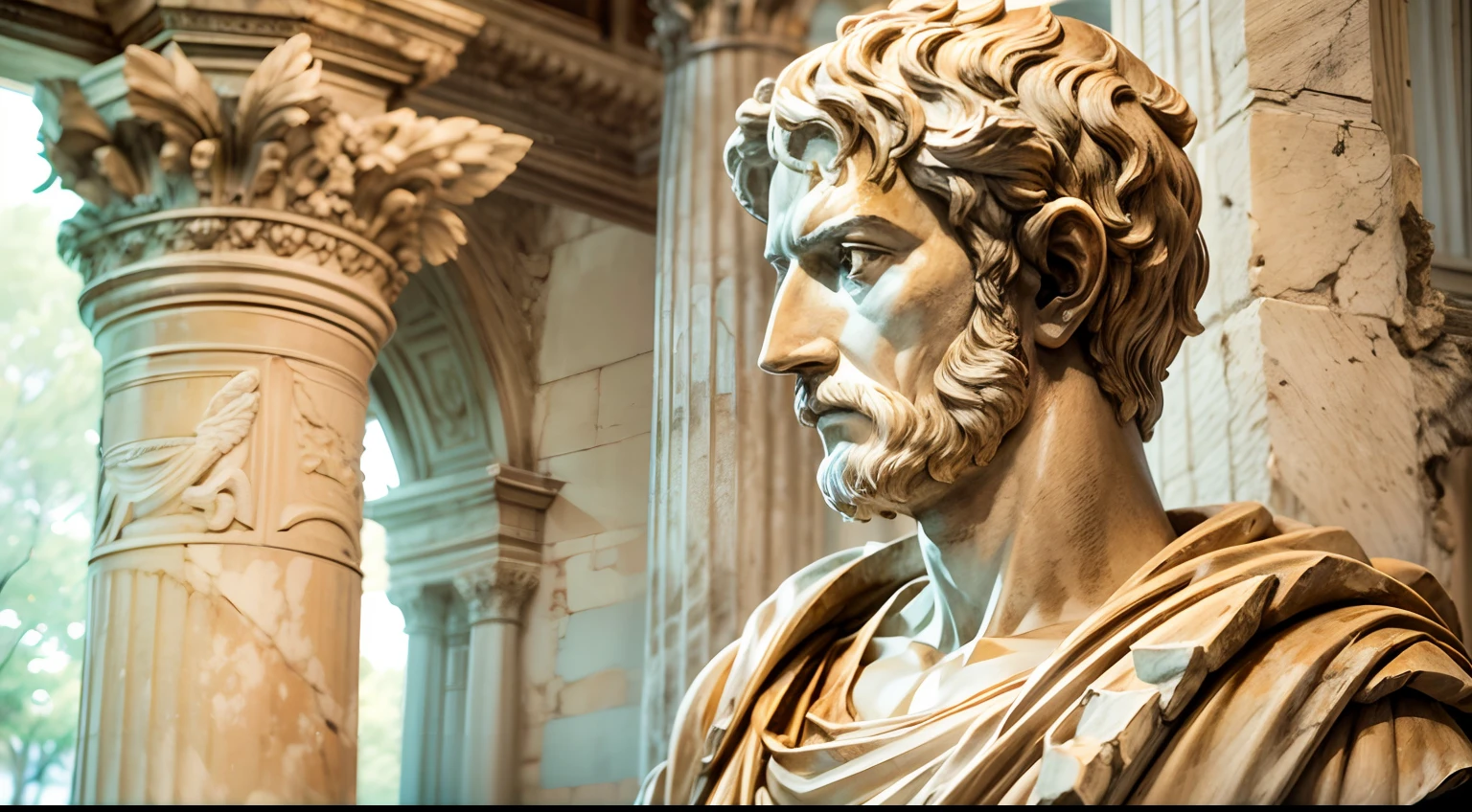 Marcus Aurelius Emperador Romano, as a figure of a marble bust, as famous ancient roman statues.