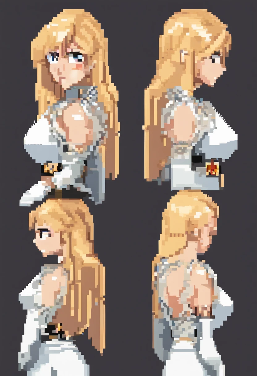 hermosa chica rubia, vestido blanco, cuerpo completo, character sheet, multiple views