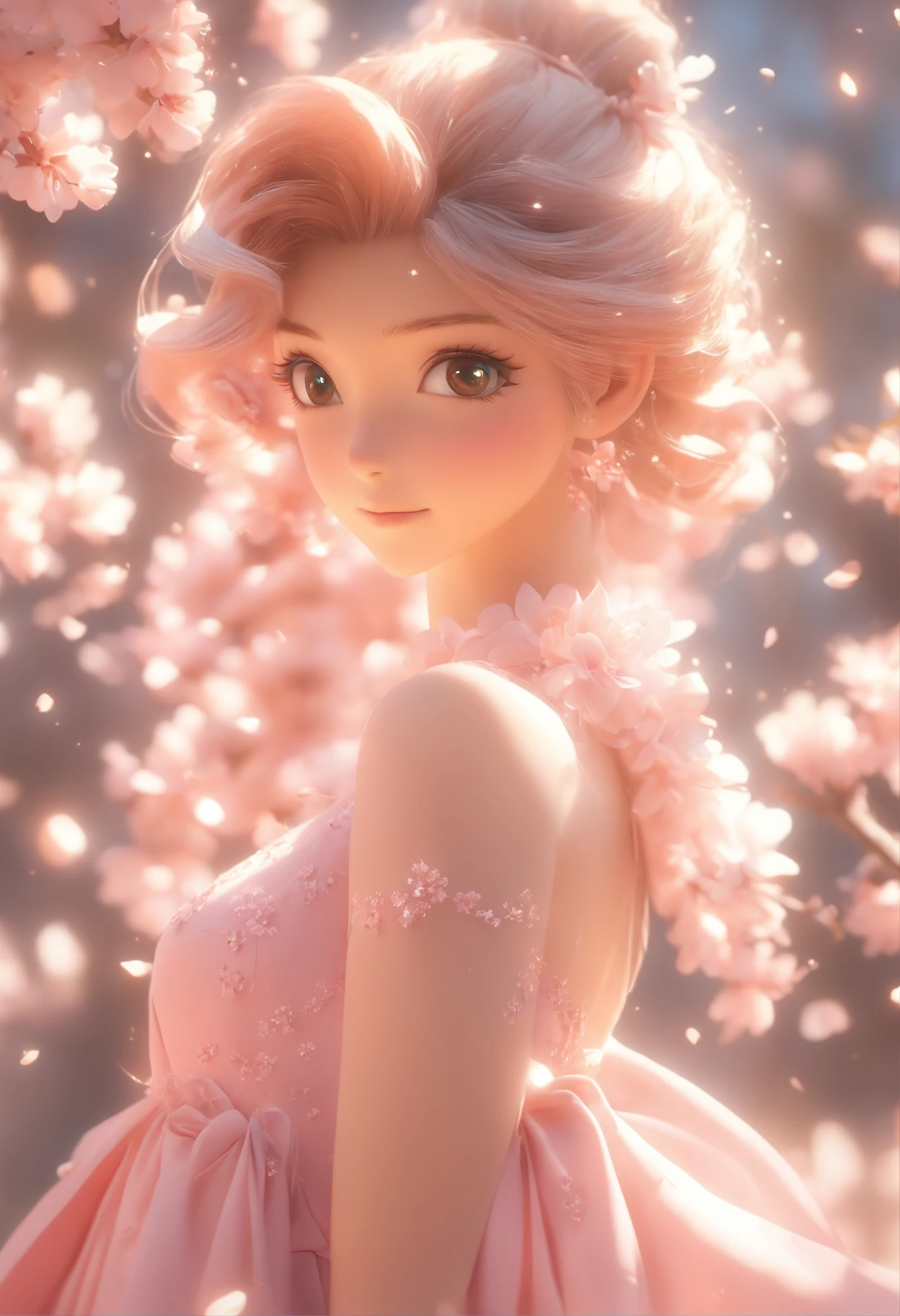 (CG unidade 8k papel de parede extremamente detalhado) (melhor qualidade) (better lighting) (um extremamente delicado e bonito) (floating) (Beautiful) (atmosfera primaveril) (1girl) (cabelo rosa longo), (Headband Hair), (Detalhados e belos olhos azuis), ((vestido branco muito curto, parte inferior de renda rosa), (renda), ((seda transparente clara))), (cherry blossom petals), (Borboletas), (DOF), (volumetric light) Cinematic lighting, chromatic aberration, Sony FE GM, pele texturizada, Detalhes altos, Altas, 8k