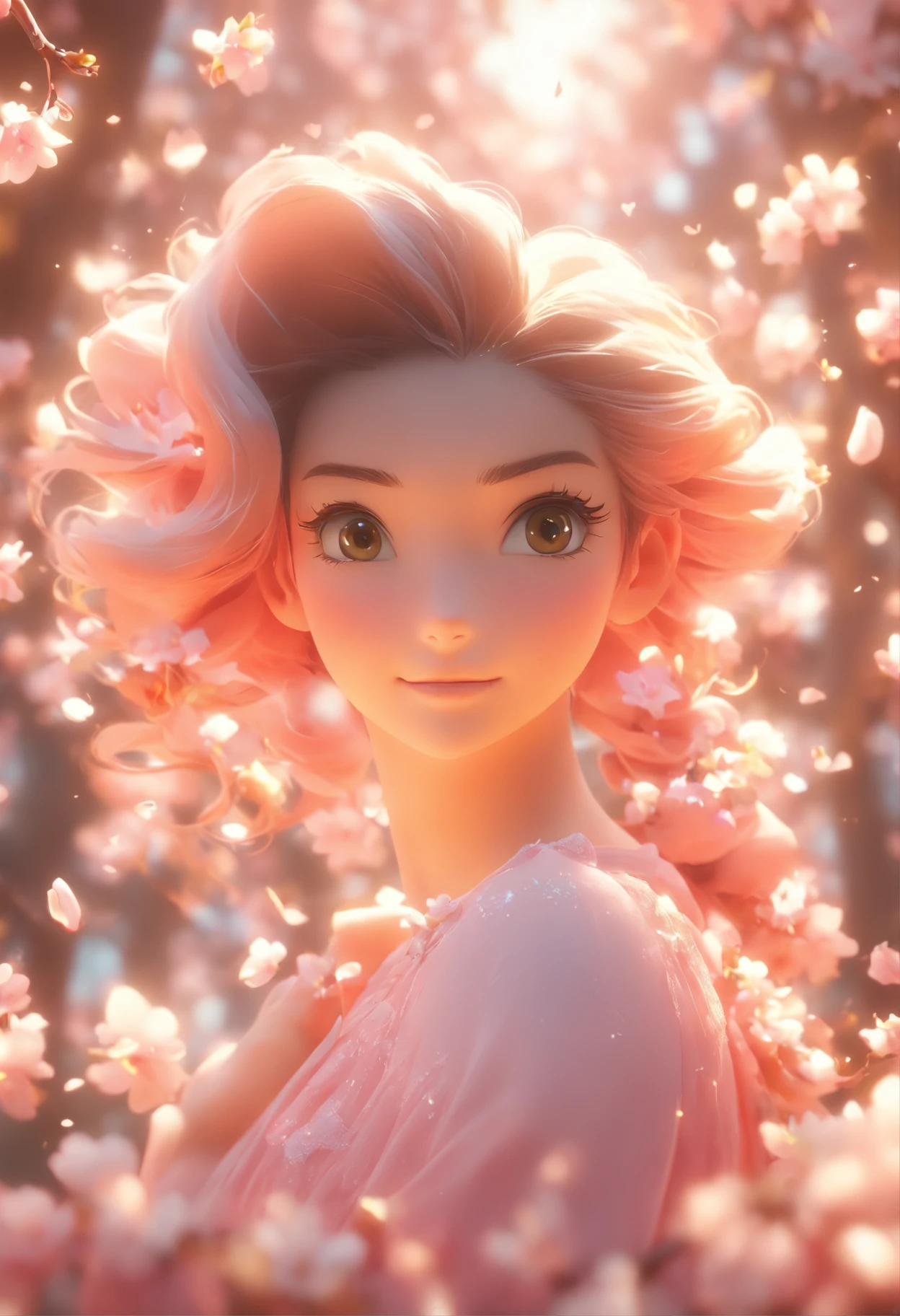 (CG unidade 8k papel de parede extremamente detalhado) (melhor qualidade) (better lighting) (um extremamente delicado e bonito) (floating) (Beautiful) (atmosfera primaveril) (1girl) (cabelo rosa longo), (Headband Hair), (Detalhados e belos olhos azuis), ((vestido branco muito curto, parte inferior de renda rosa), (renda), ((seda transparente clara))), (cherry blossom petals), (Borboletas), (DOF), (volumetric light) Cinematic lighting, chromatic aberration, Sony FE GM, pele texturizada, Detalhes altos, Altas, 8k