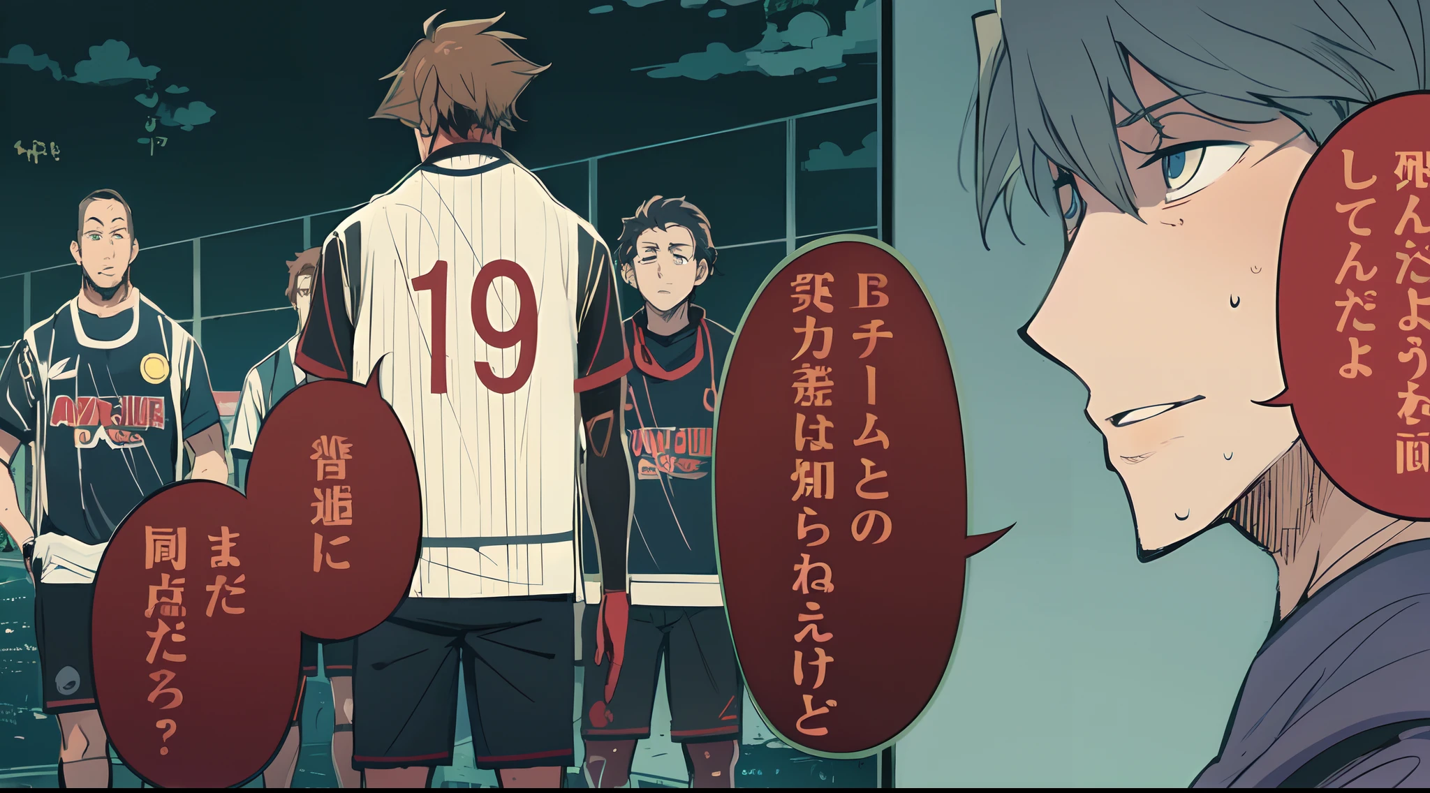 a anime of a boy cartoon, from behind, from side view, manga, text manga, color manga, manga color, color manga, color manga panel, a simple background