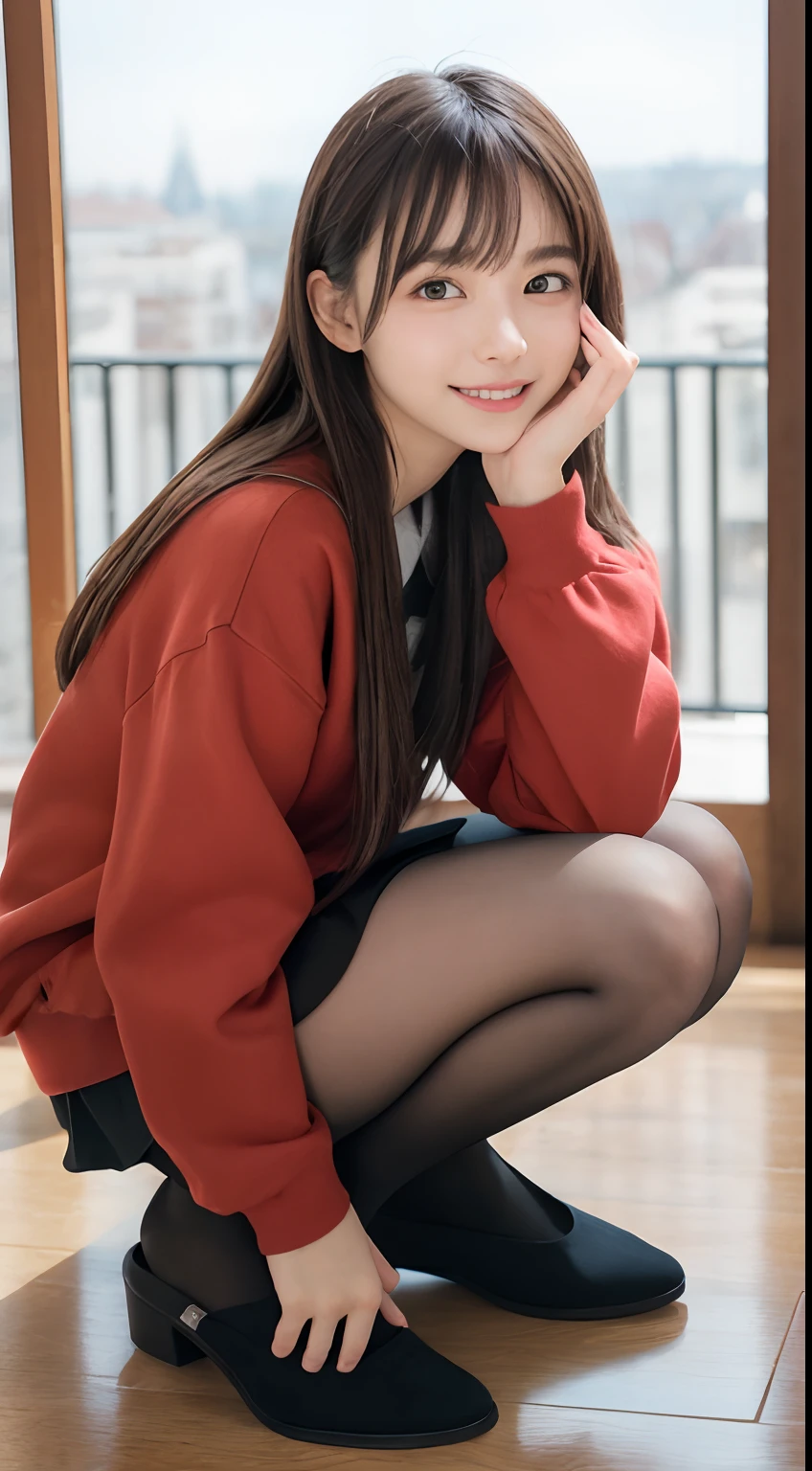 (Happy expression on face:1.26)、Raw photography、(((Ultimate Beauty Full Body Shooting)))、((glistning skin))、女の子1人、-yeld beiful girl in Prague、bright expression、((brown haired))、Girl in sweatshirt、skirt by the、View from the floor、(Long stockings or pantyhose)、(up skirt)、Legs open, Counterpoint Shot、((Very detailed))、(Perfectly detailed face)、(Detailed hand)、Photorealistic images、((​masterpiece、top-quality、ultra-detailliert、Film Light、intricate-detail、hight resolution、ighly detailed))、细致背景、8KUHD、Digital SLR、Soft light、hightquality、Film grain、FujifilmXT3 、Shallow depth of field、natural soft light、Kamimei、