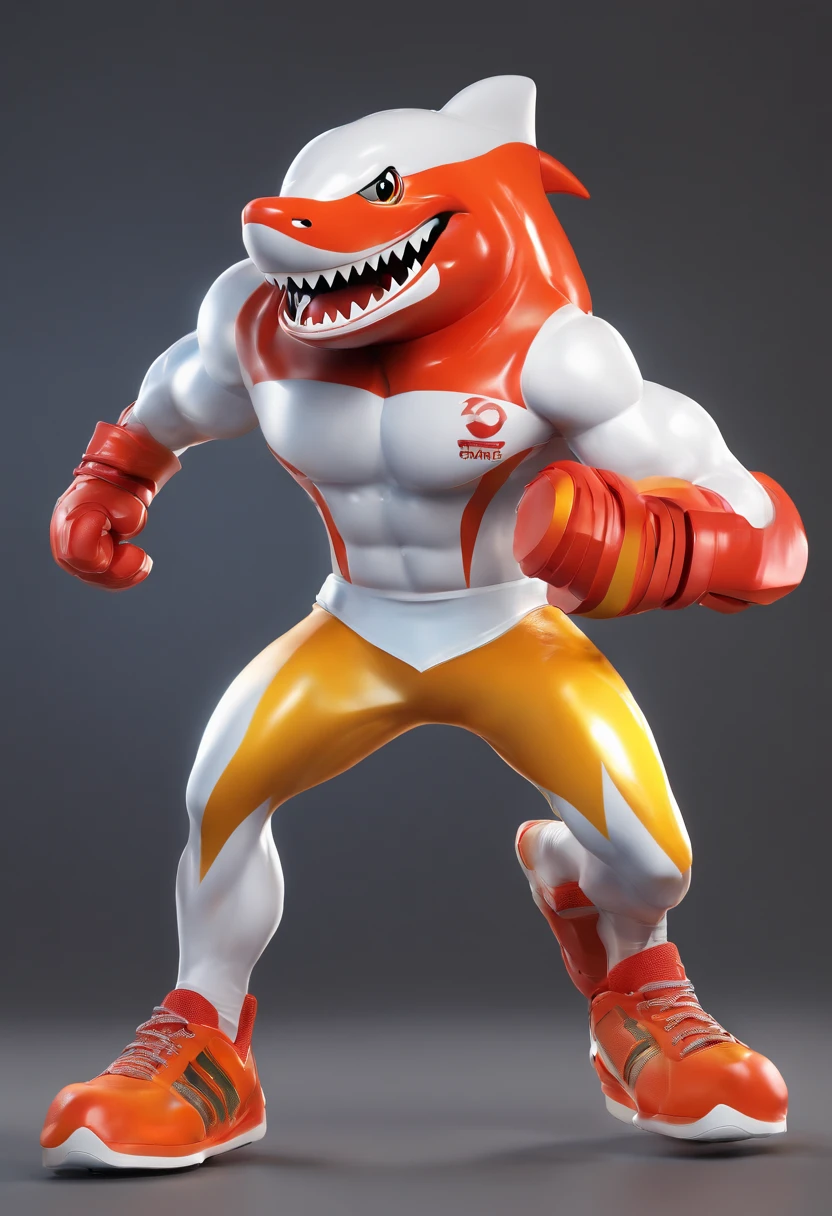 (best quality,highres,realistic:1.2),athletic shark mascot,sport nutrition products,strong and fit,healthy and motivated,energetic expression,athletic build,muscular body,sharp and powerful fins,intense and determined look,bright and vibrant colors,action pose,positive and inspiring presence,roaring with confidence,engaging and dynamic,professional illustration,eye-catching and memorable design,agile and talented performer,representing the essence of sports,inspiring customers to reach their goals.