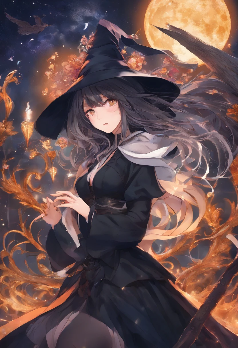 (best quality,4k,8k,highres,masterpiece:1.2),ultra-detailed,(realistic,photorealistic,photo-realistic:1.37),illustration,sexy witch,riding a motorcycle,moon in the background,beautiful detailed face,beautiful detailed eyes,pointed hat,flowing hair,dark and mysterious,moonlit night,detailed motorcycle,flying cape,witchcraft motif,dark and vivid colors,atmospheric lighting,nighttime scene,enchanted setting,hauntingly beautiful,powerful and alluring,witchy aura,spellbinding,women empowerment,mesmerizing expression,gleaming eyes,portraying confidence and grace,mysterious smile,witch's broomstick,magical moonlight,mystical atmosphere,nighttime escapade,captivating,exuding enchantment,majestic presence,eerie and thrilling,alluring in the darkness,witchy spirit,riding with the wind,wickedly captivating,awe-inspiring,mesmerizing gaze.