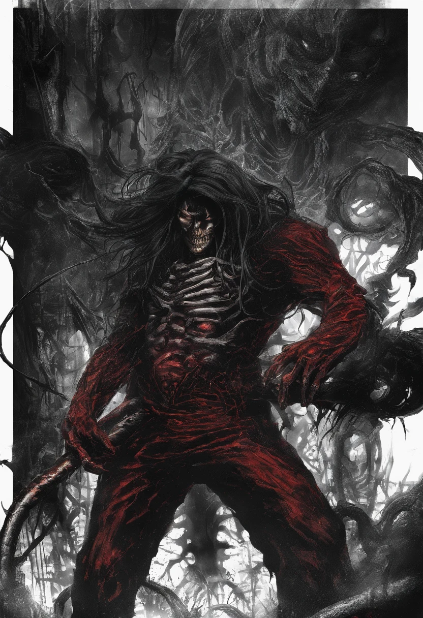 (Bloody ghost graffiti hand-painted style, strong visual impact, extreme violence and sexual violence) "A scene drawn on parchment with long hands and claws, big strong and guro, big balls, necrophilia"
