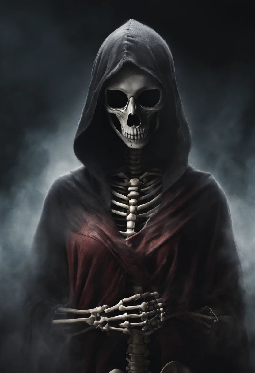 (masterpiece:1.3),(best quality:1.2),8k,absurdres,unity 8k wallpapper,(extremely detailed:1.3),highestres, 1girl,hood, hood up,robe,claws, black hands, skeleton <lora:reaper:0.4>