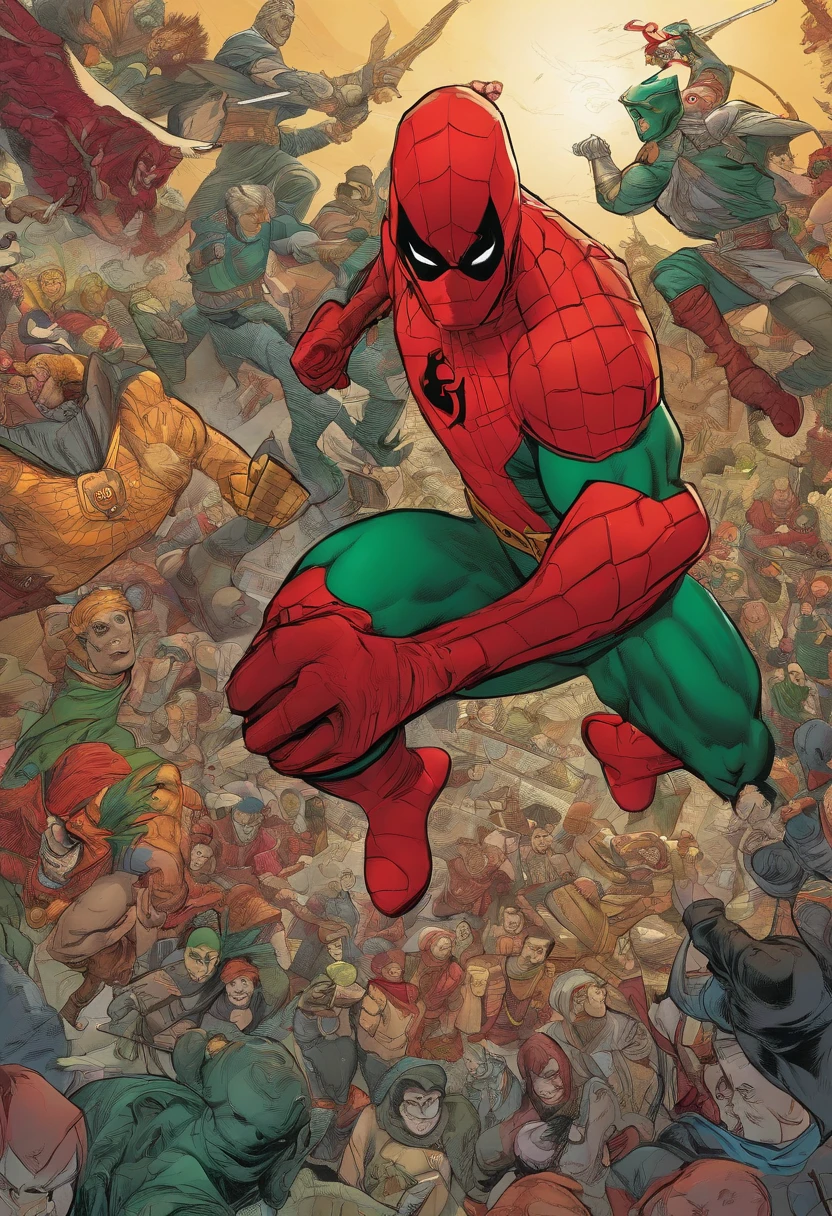 A highly detailed image of a superhero Portuguese dressed in a dark red and dark green armor suit, com uma capa preta e capuz cobrindo seu rosto. Ele tem um escudo no peito, com as quinas e castelos de Portugal. He's on top of a red motorcycle, Lisboa, at night, surrounded by criminals and villains