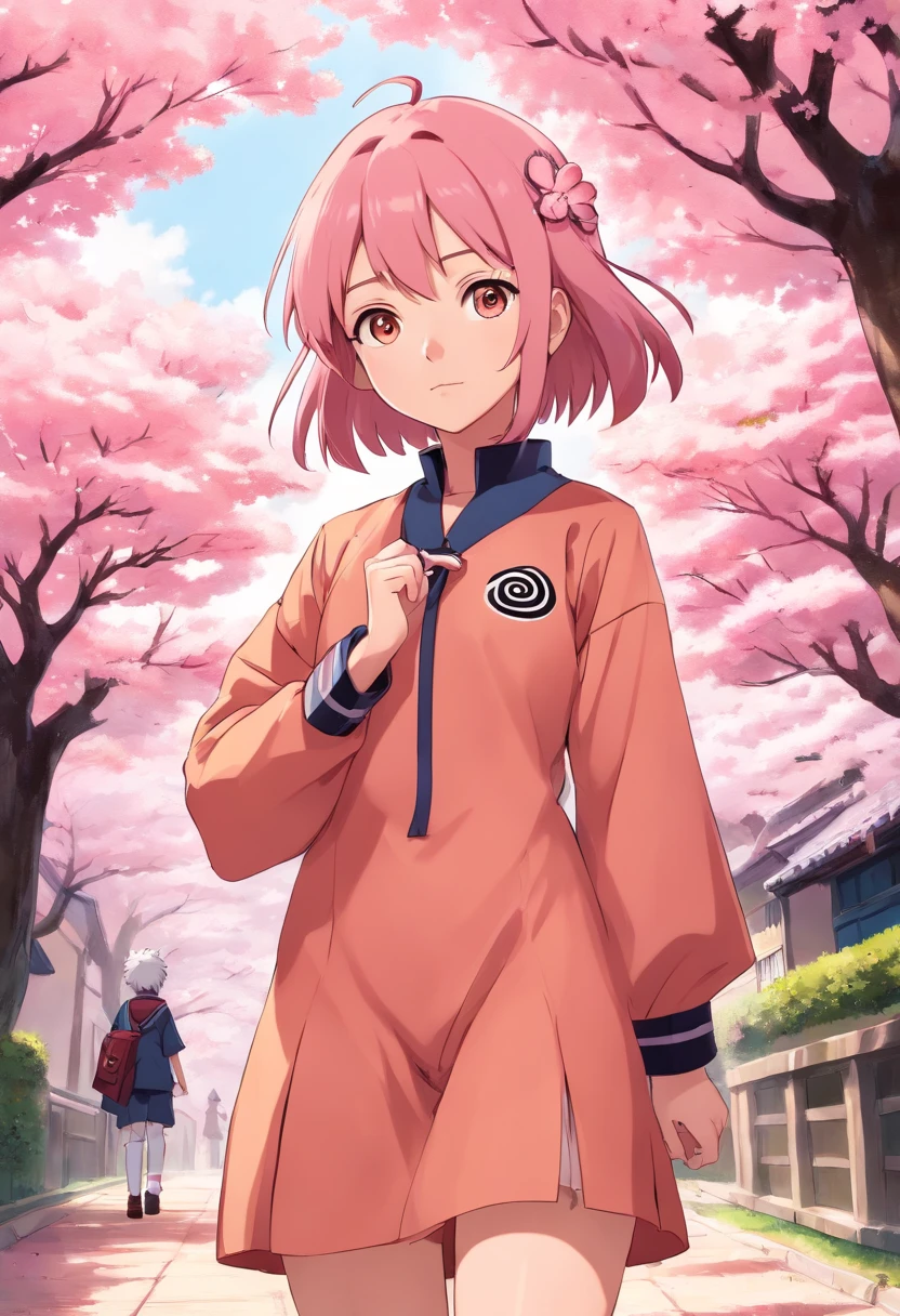 Sakura from Naruto in a school costume that is very sensual
