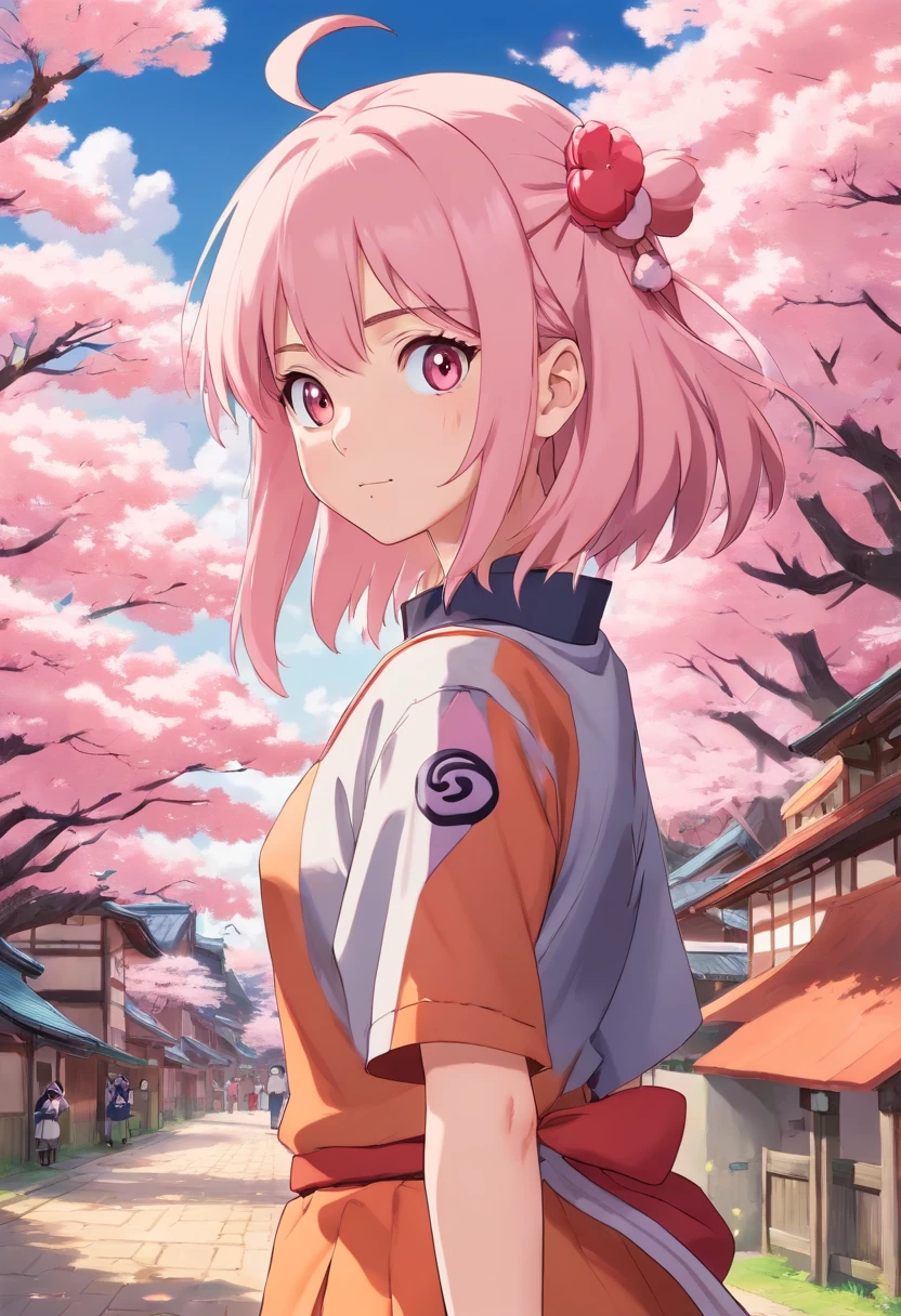 Sakura from Naruto in a school costume that is very sensual