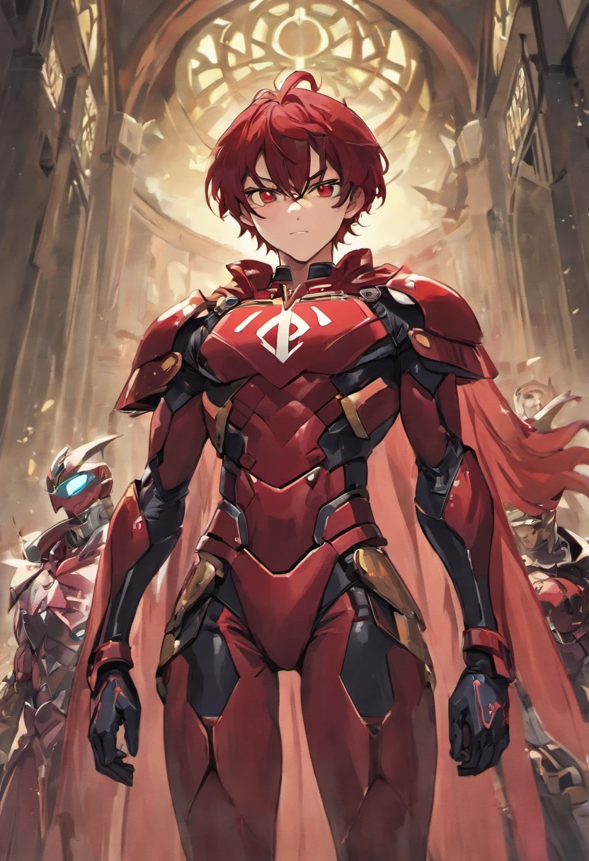 A highly detailed image of a superhero Portuguese dressed in a dark red and dark green armor suit, com uma capa preta e capuz cobrindo seu rosto. Ele tem um escudo no peito, com as quinas e castelos de Portugal. He's on top of a red motorcycle, Lisboa, at night, surrounded by criminals and villains