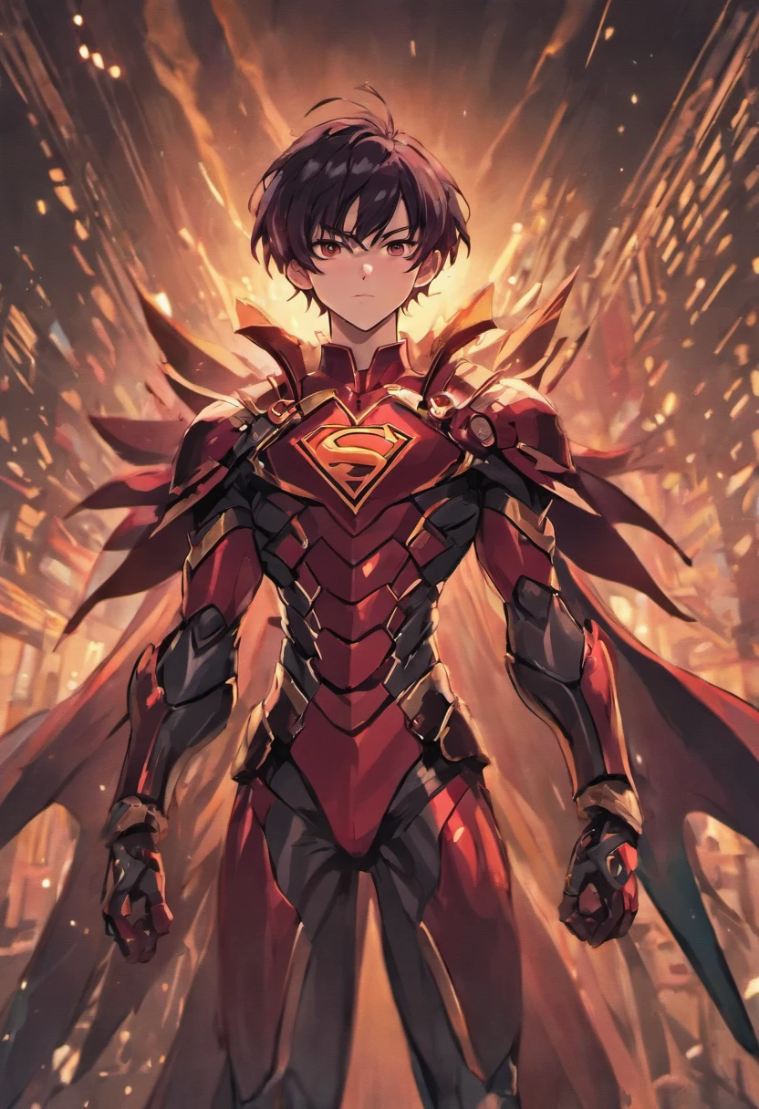 A highly detailed image of a superhero Portuguese dressed in a dark red and dark green armor suit, com uma capa preta e capuz cobrindo seu rosto. Ele tem um escudo no peito, com as quinas e castelos de Portugal. He's on top of a red motorcycle, Lisboa, at night, surrounded by criminals and villains