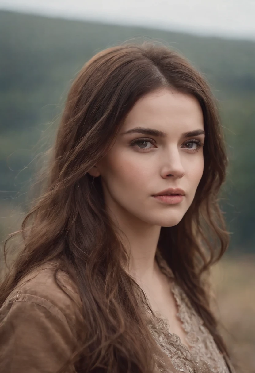 Beautiful European woman,mechs,locomotive,musculous,Long brown hair,Beautiful face,Wasteland wind