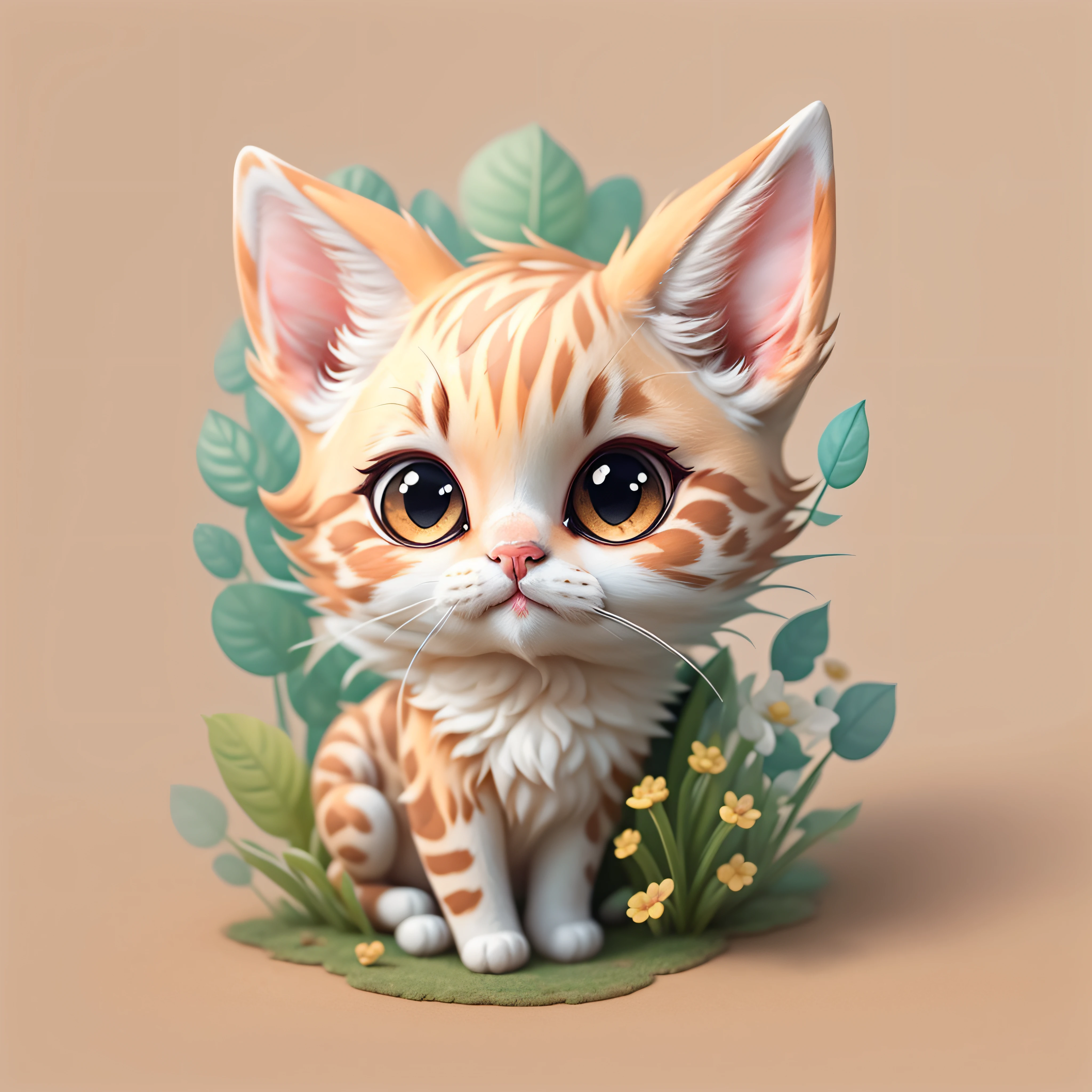 "Arte conceitual imaginativa de uma criatura fofa inspirada em Lora, with the appearance of a cute cat. (CuteCreatures tag ponderado em 0.9)", Clipart, 5 em um