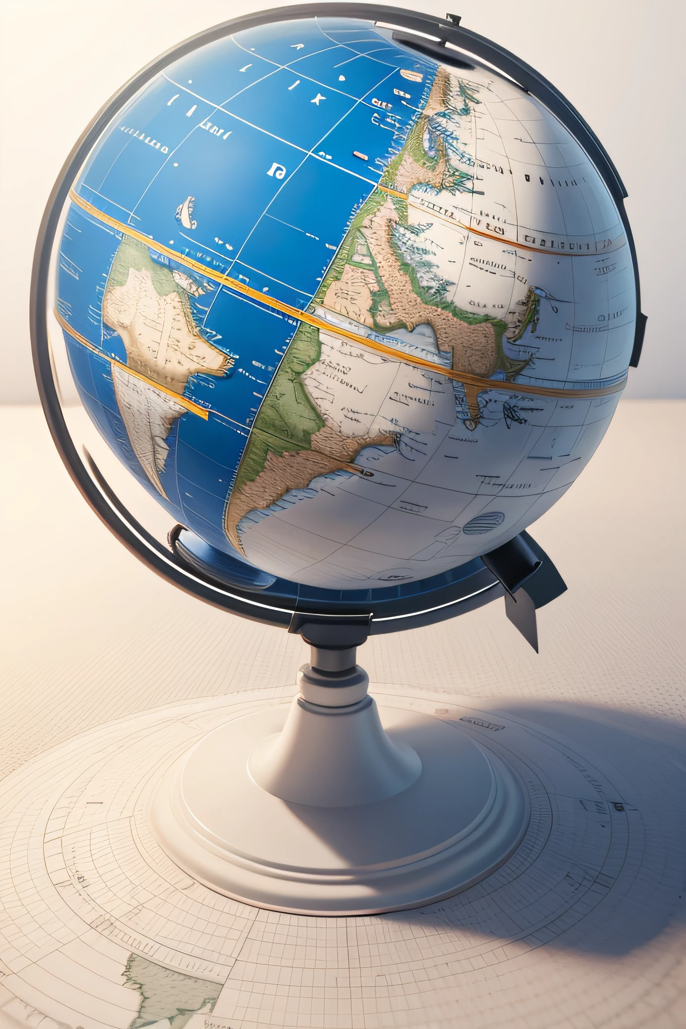 Map of US states, 3D, White background, globe
